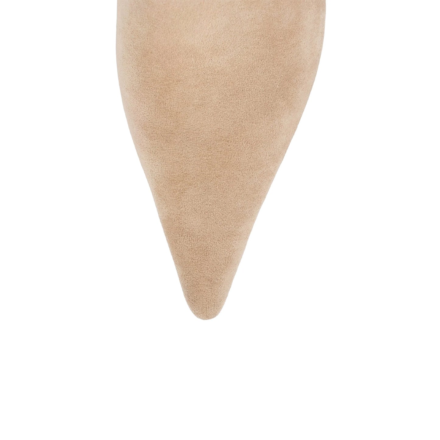 Beige Faux Suede Pointed-Toe Plush Fold-Over Knee High Stiletto Boots