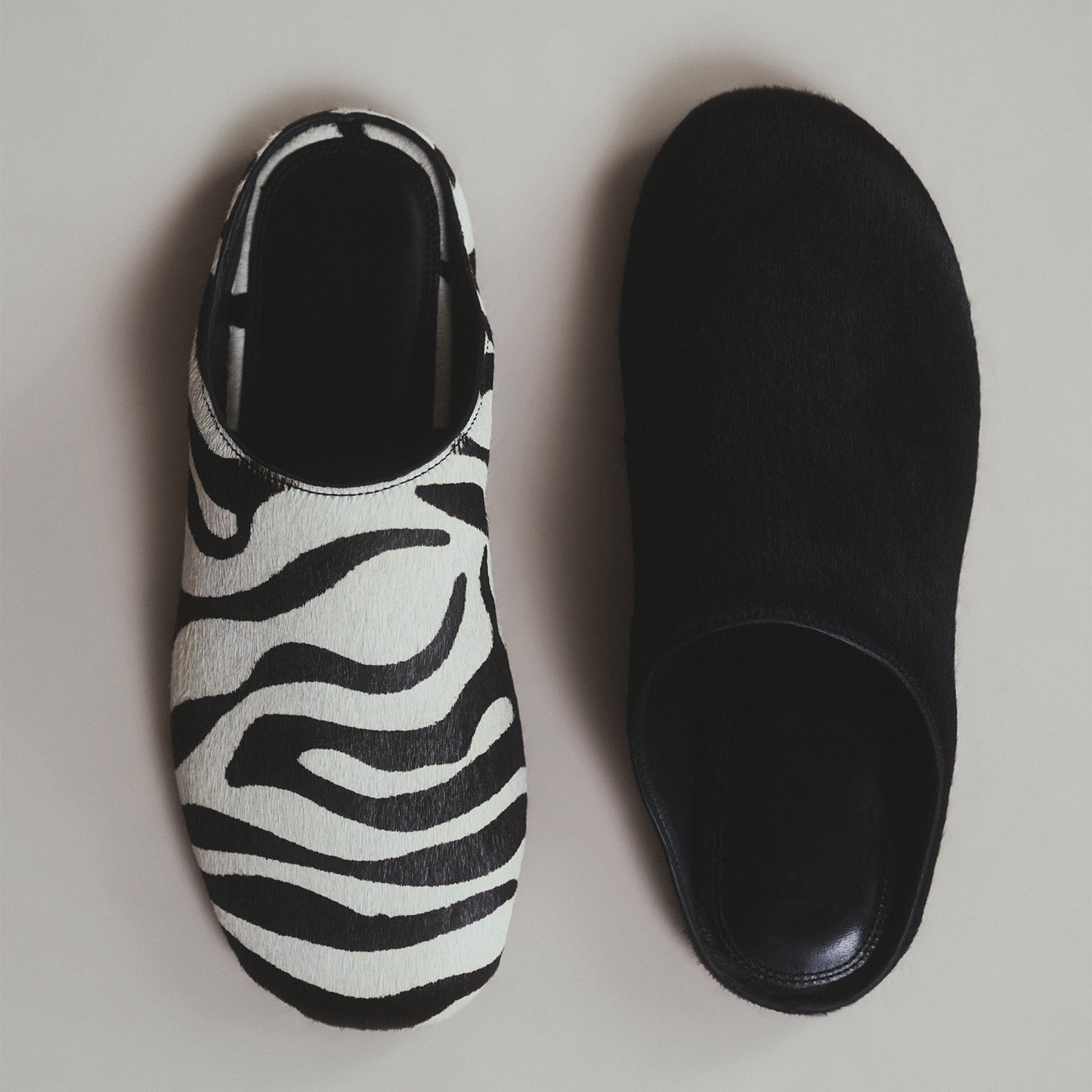 Zebra Print Pony Hair Round-Toe Slip-on Backless Ballet Flats