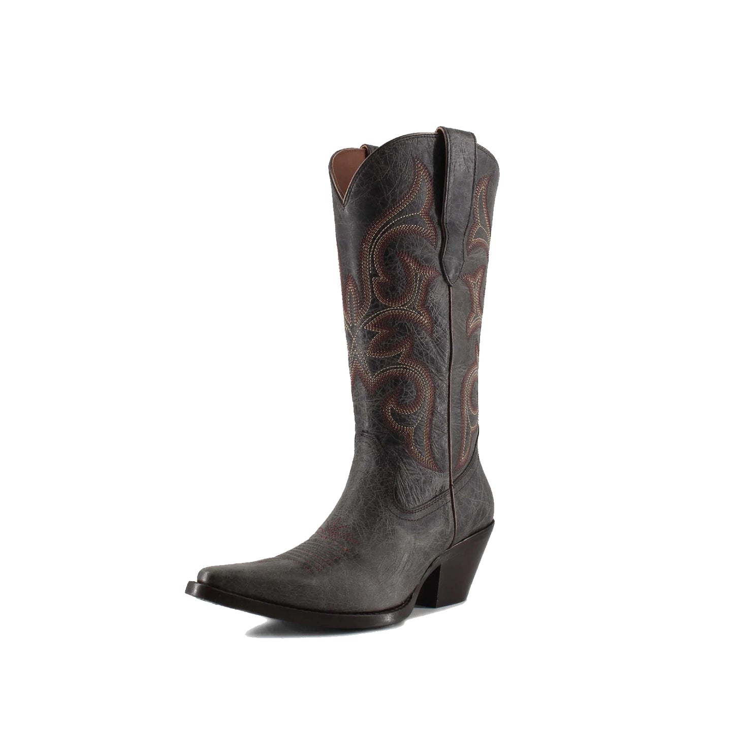 Distressed Burgundy Snip-Toe Mid Calf Embroidery Cowgirl Boots