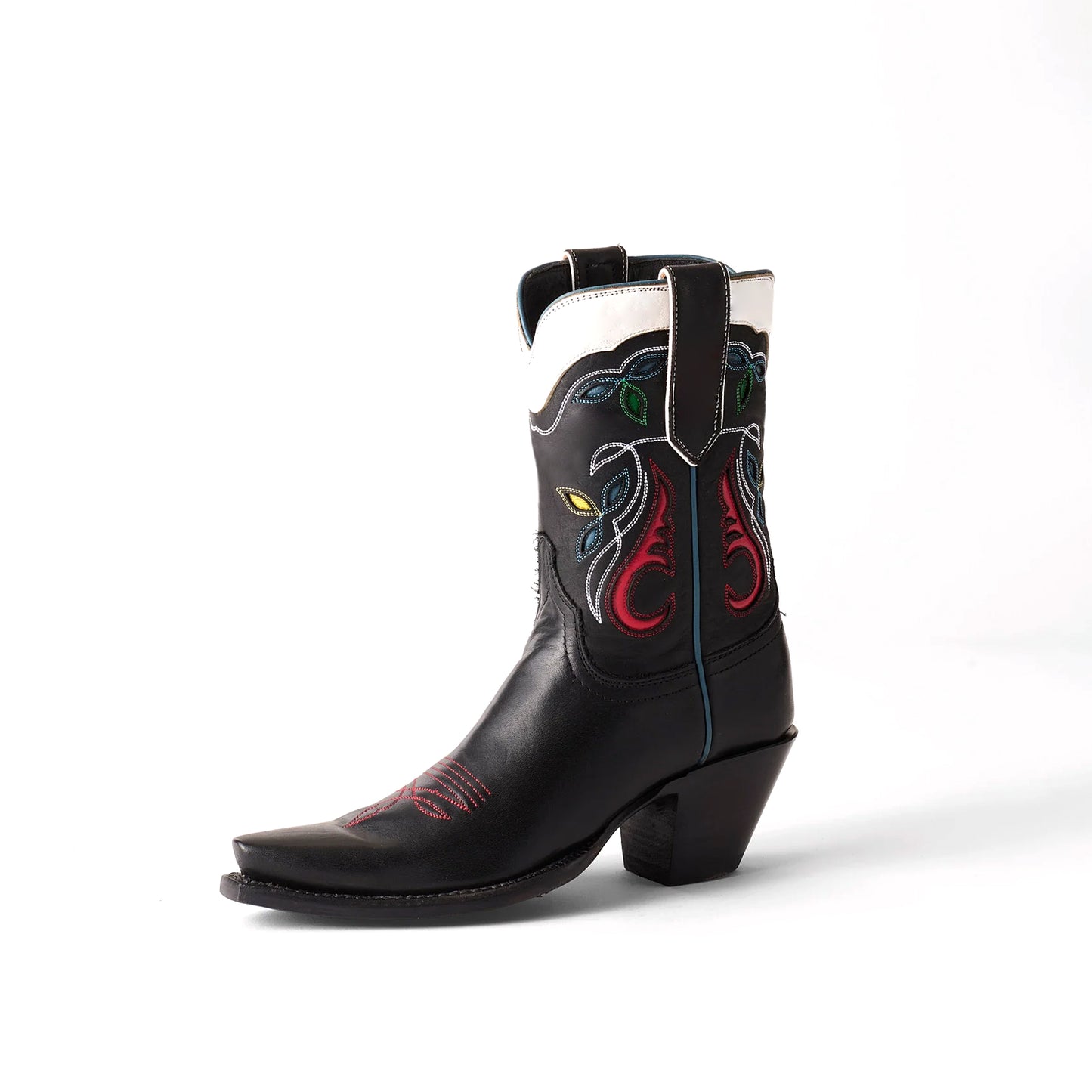 Contrast Black And White Snip-Toe Inlays Ankle Cowgirl Boots