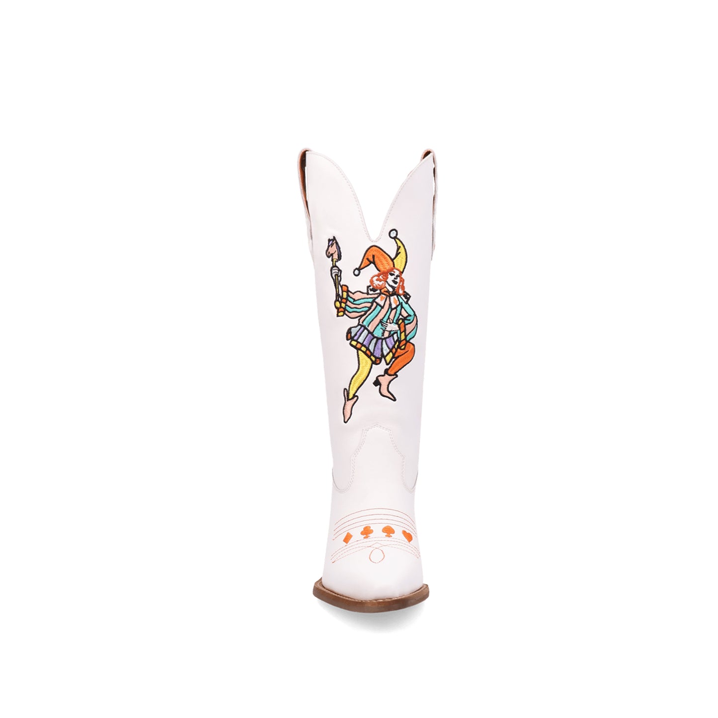 White Snip-Toe Joker Embroidery Mid Calf Cowgirl Boots