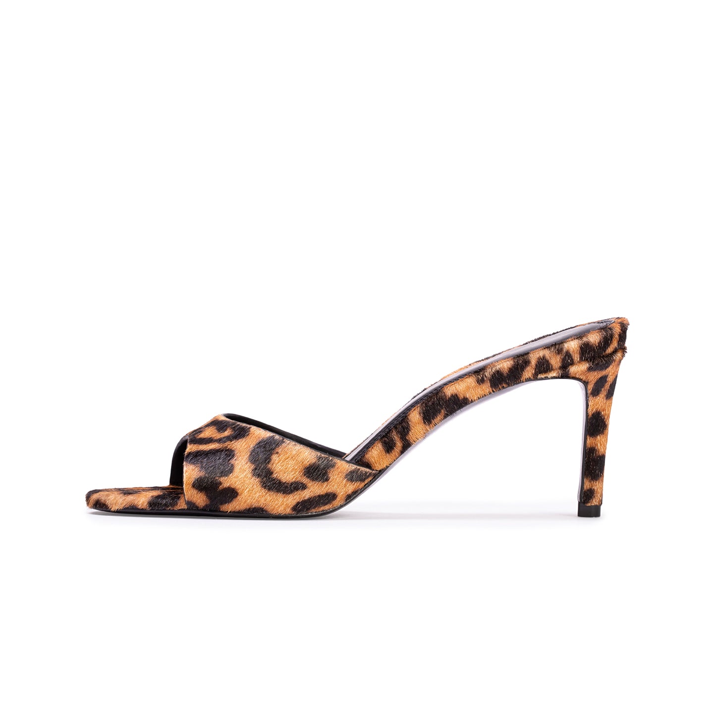 Leopard Pony Hair Round-Toe Backless High Heels