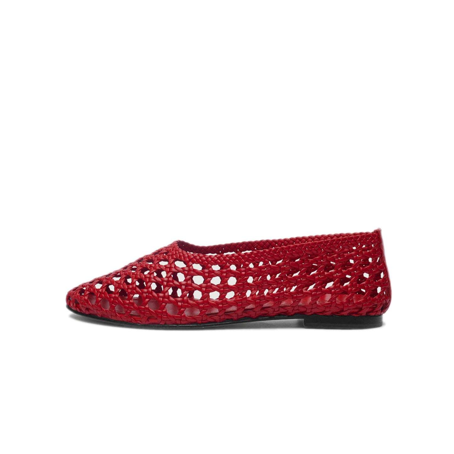 Red Woven Round-Toe Slip-On Classic Ballet Flats