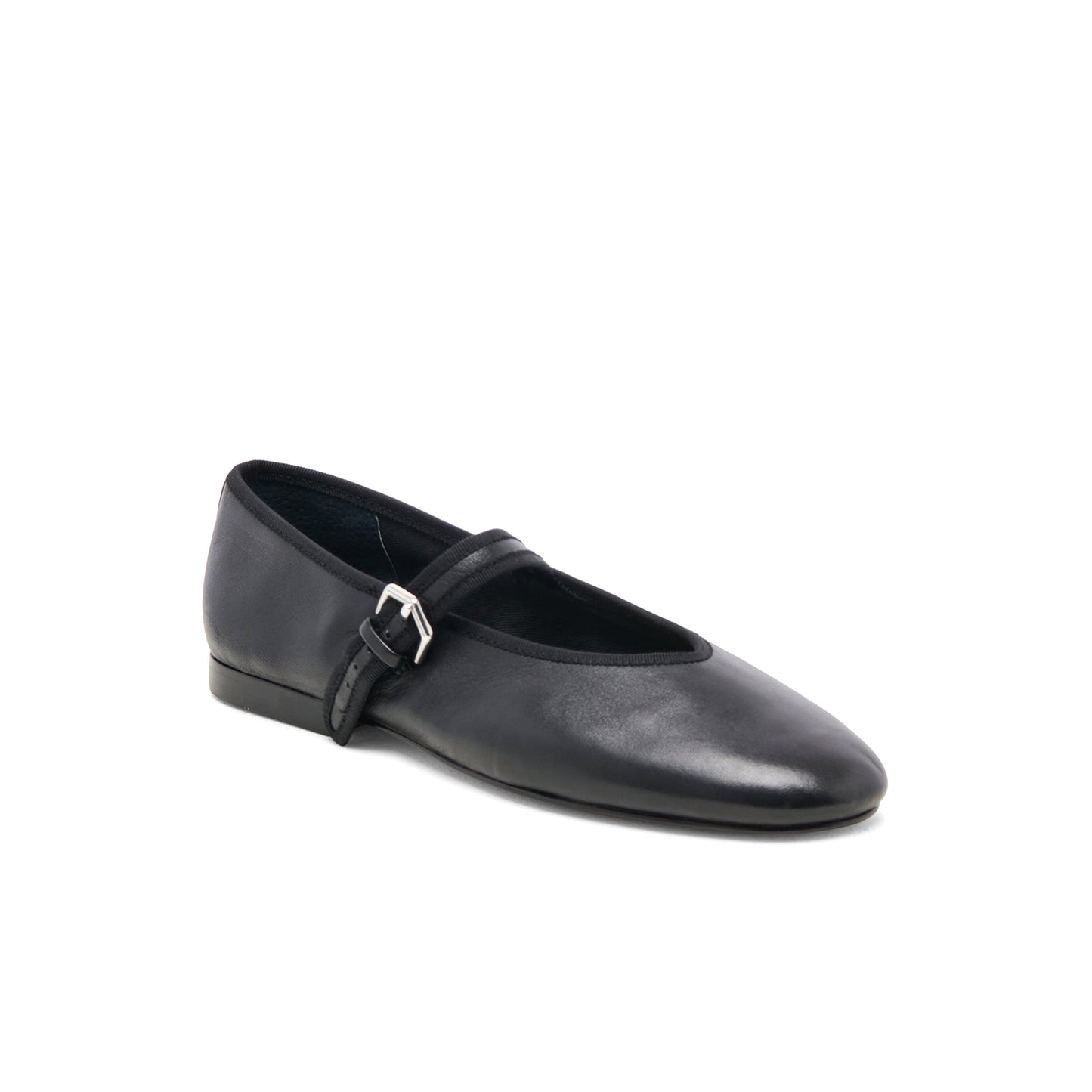 Black Vegan Leather Round-Toe Bridge Strap Ballet Flats