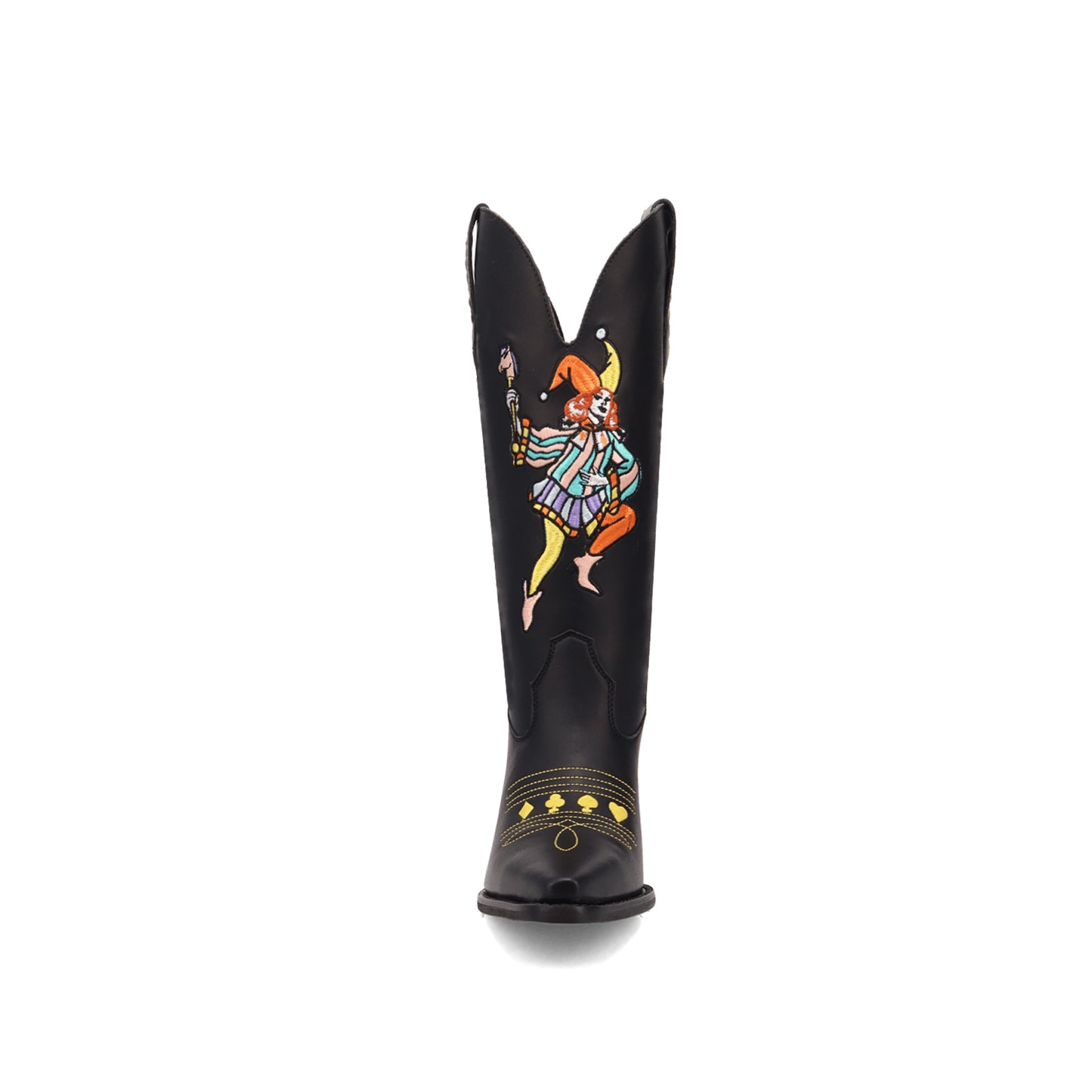 Black Snip-Toe Joker Embroidery Mid Calf Cowgirl Boots