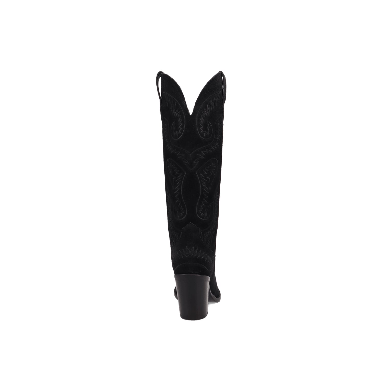 Black Faux Suede Snip-Toe Lively Embroidery Wide Calf Knee High Cowgirl Boots