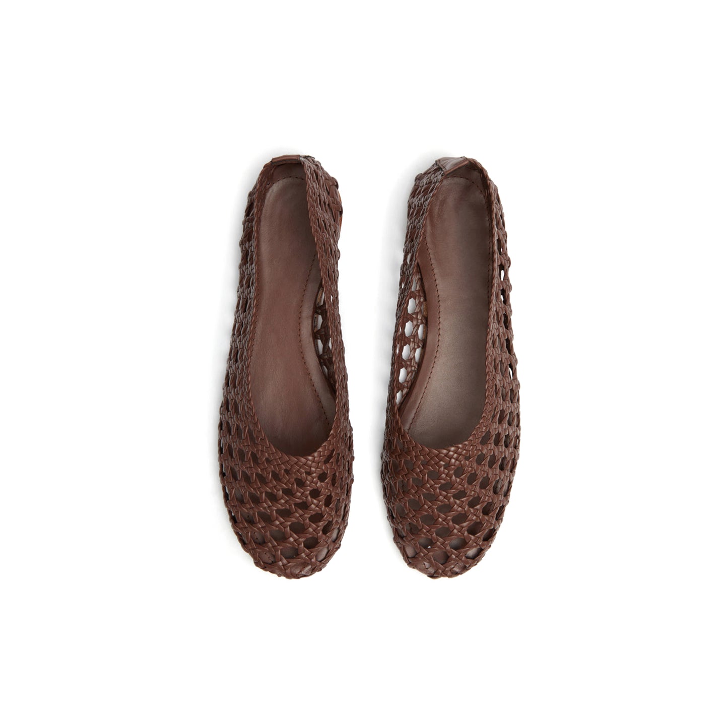 Coffee Woven Round-Toe Slip-On Classic Ballet Flats