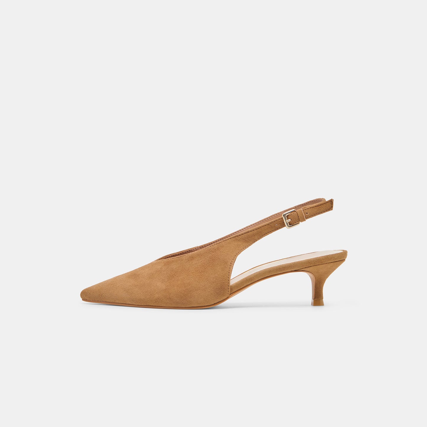 Light Brown Faux Suede Classic Pointed-Toe Slip-On Slingback Kitten Heels