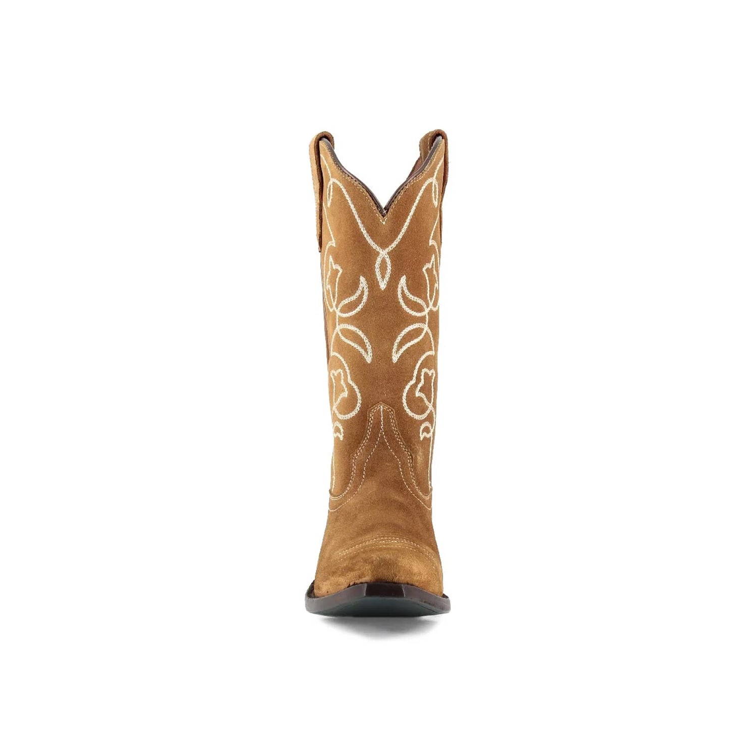 Tan Faux Suede Snip-Toe Embroidery Mid Calf Classic Cowgirl Boots