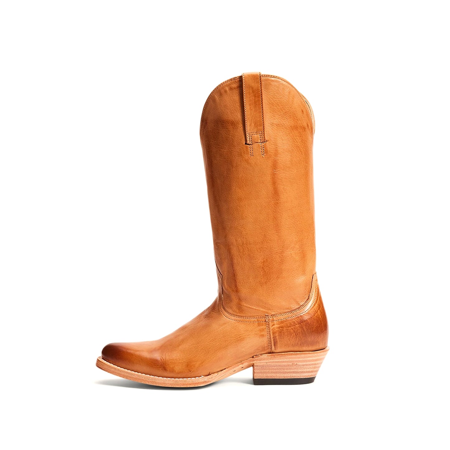 Tan Pointed-Toe Simple Mid Calf Cowgirl Boots