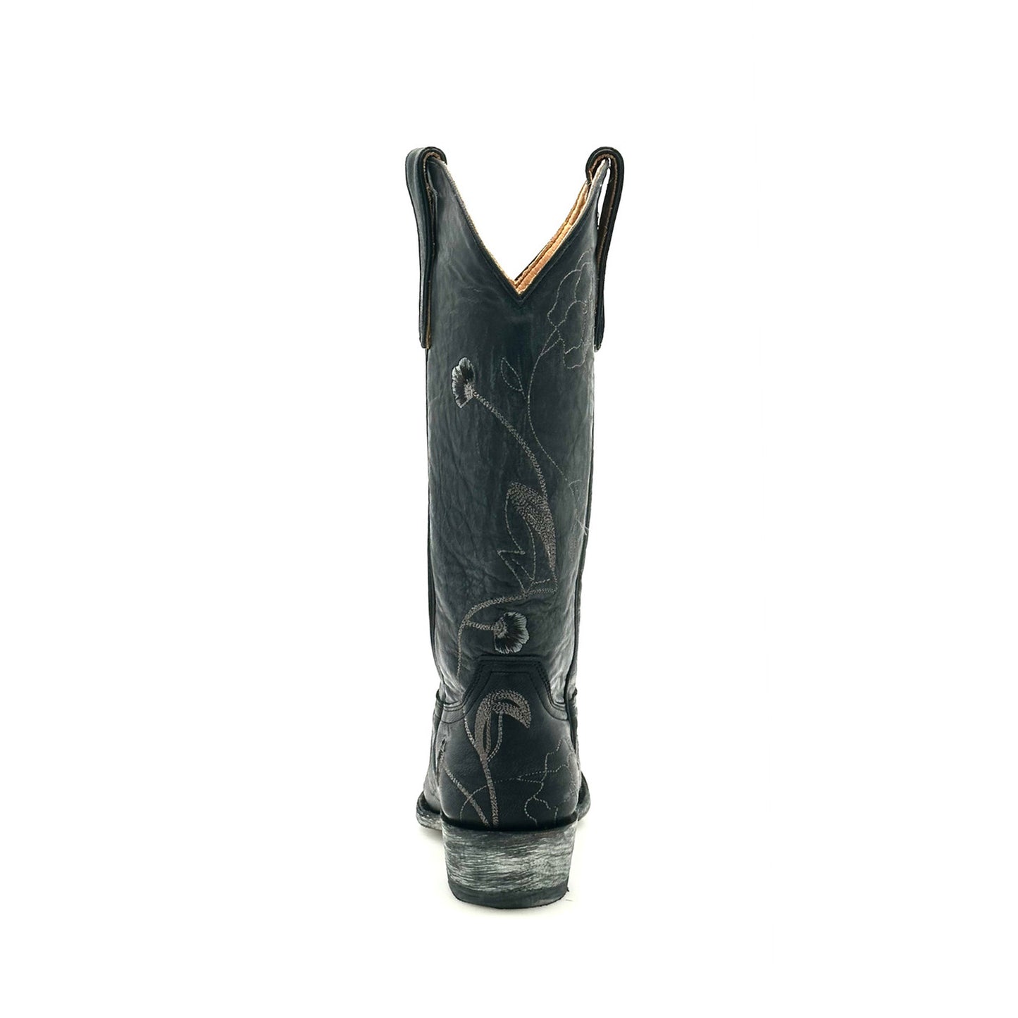Black Snip-Toe Chic Florals Embroidery Mid Calf Classic Cowgirl Boots