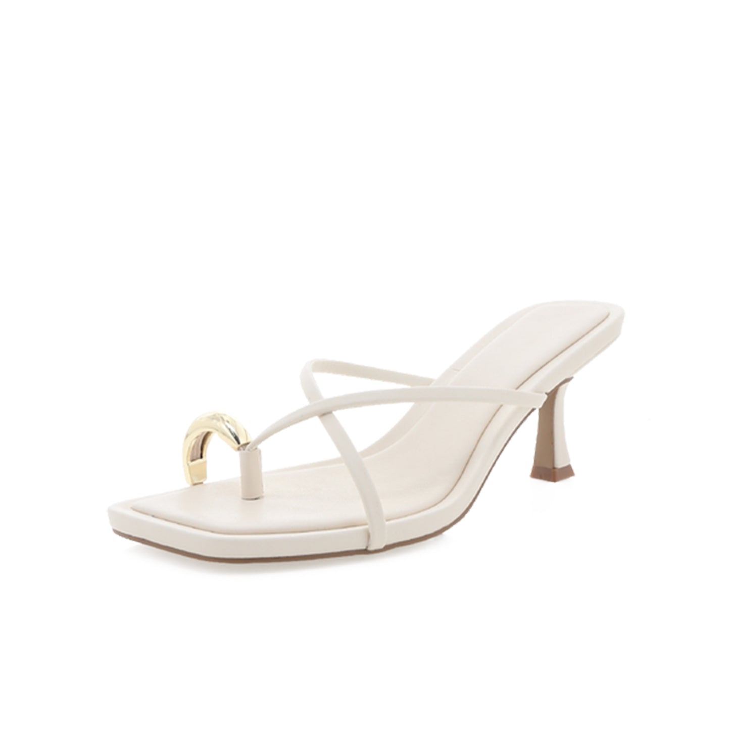 Bone Open Square-Toe Double Straps High Heels