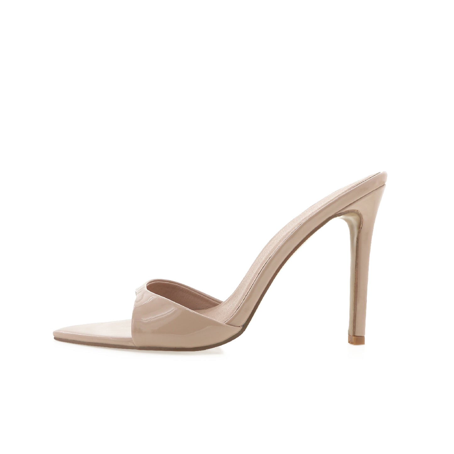 Patent Latte Open Pointed-Toe Slip-On Classic Backless High Heels