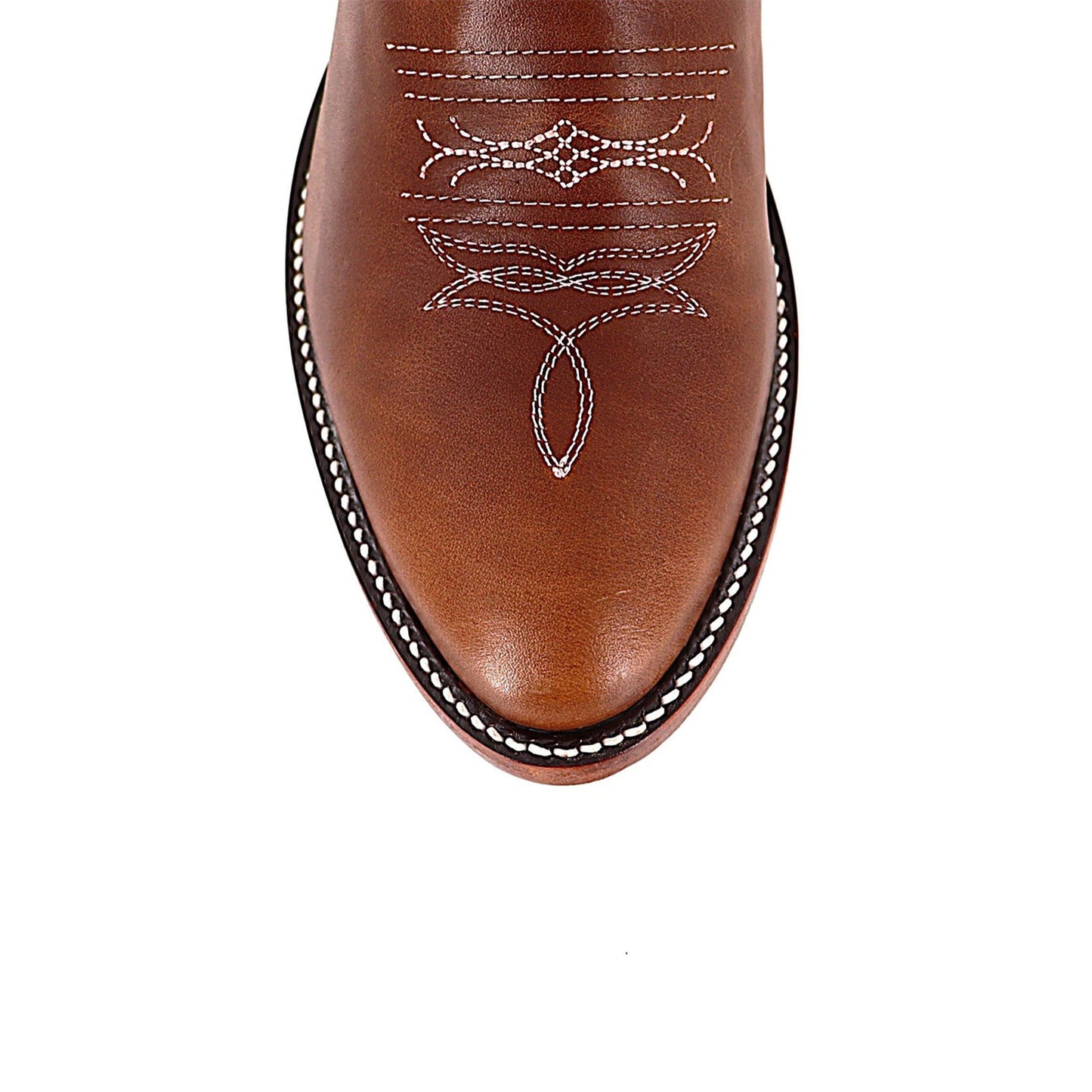 Cognac Round-Toe Embroidery Mid Calf Cowgirl Boots