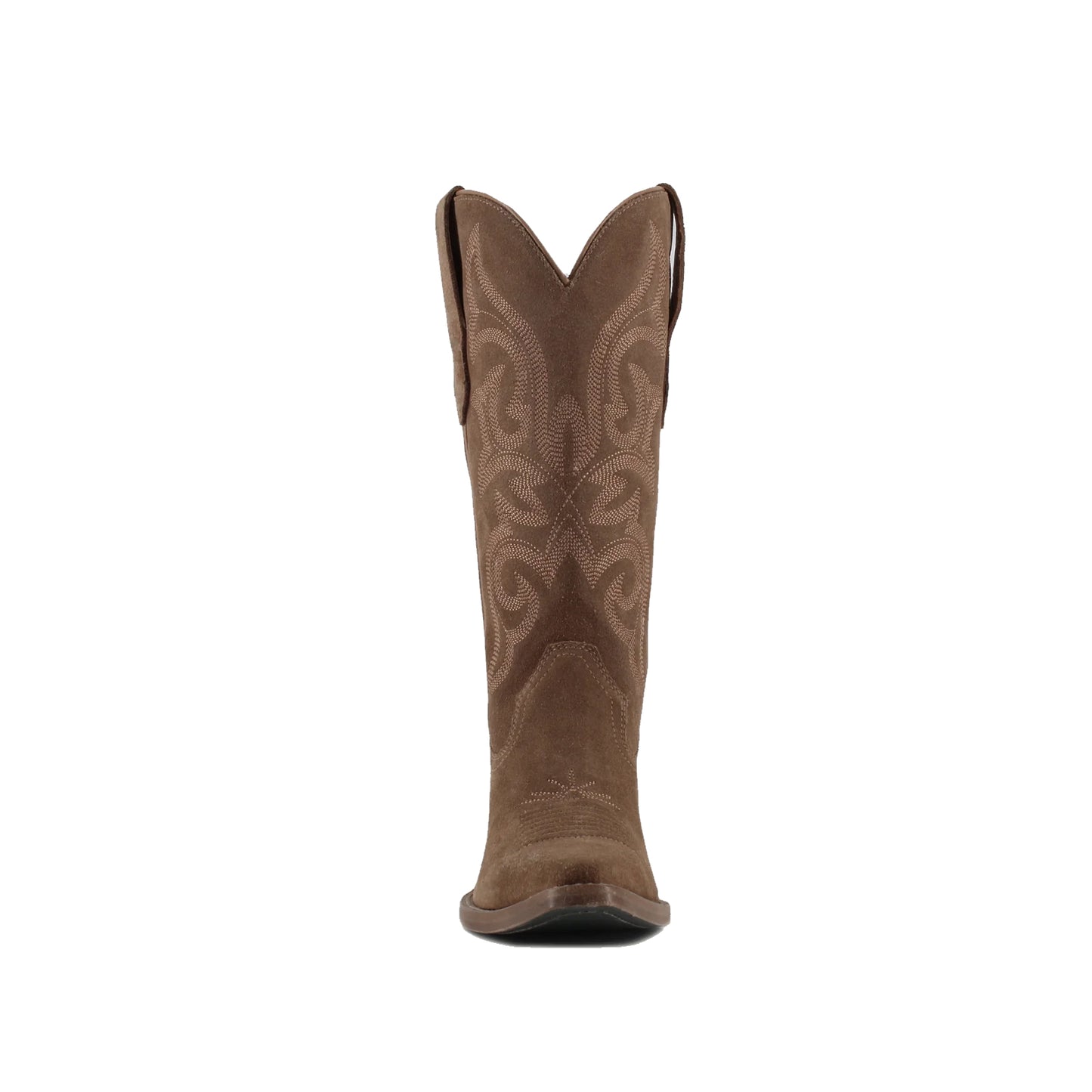 Camel Faux Suede Snip-Toe Mid Calf Embroidery Cowgirl Boots