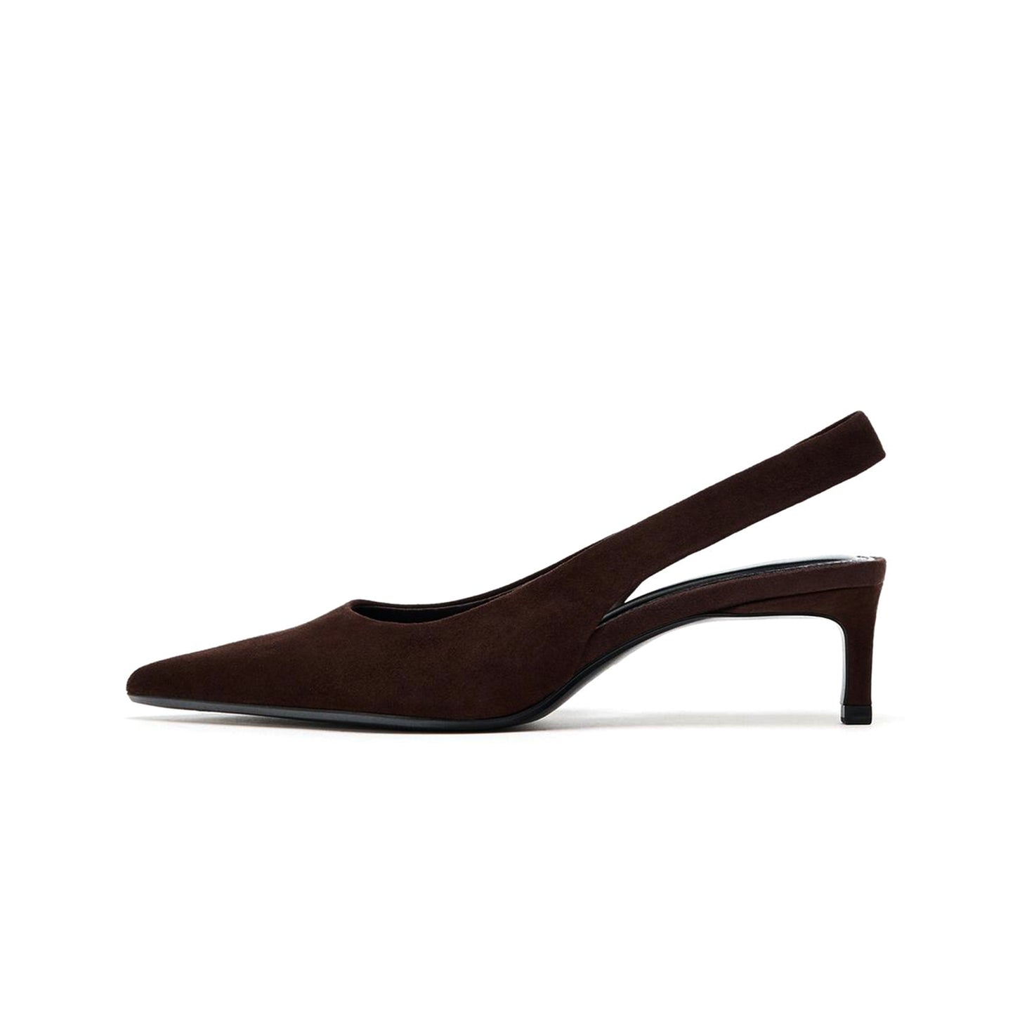 Chocolate Faux Suede Pointed-Toe Slingback Kitten Heels