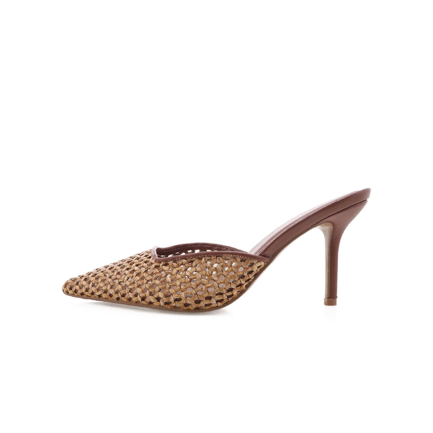 Dark Tan Specially Woven Pointed-Toe Backless High Heels