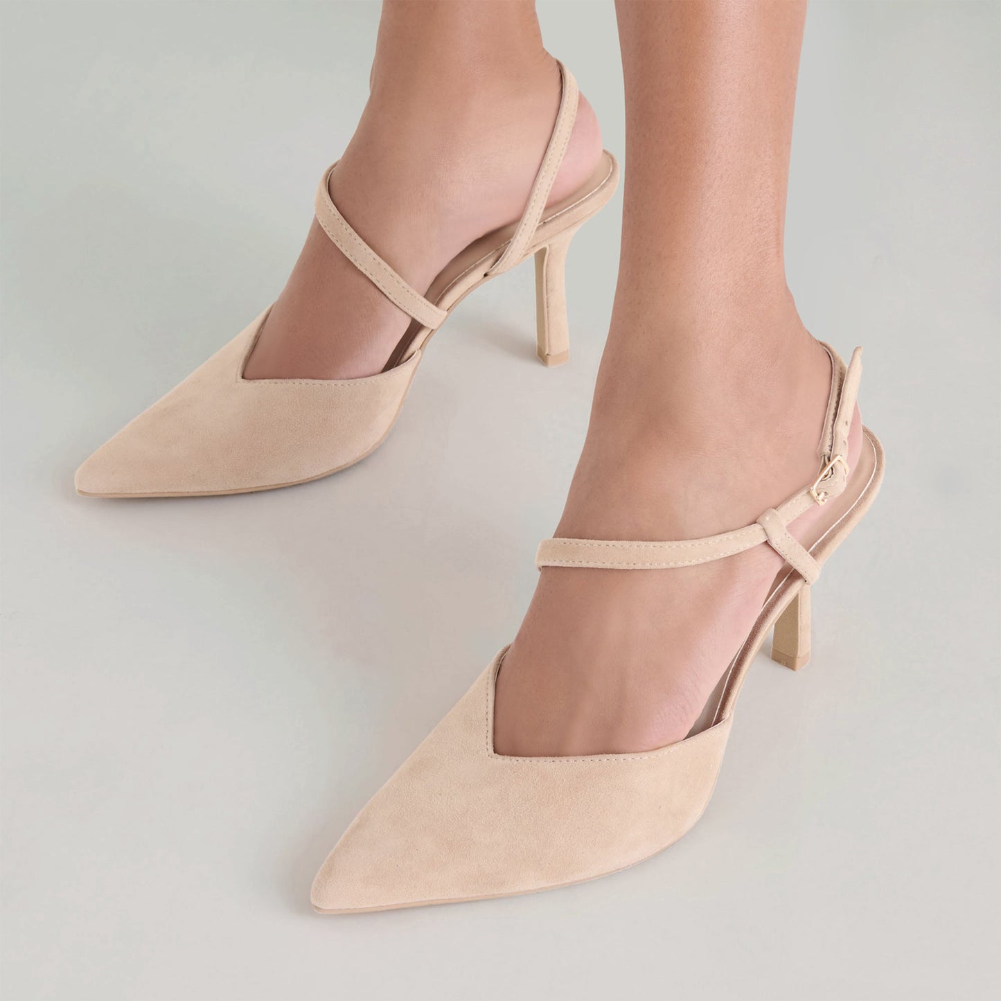 Camel Faux Suede Pointed-Toe S-Shaped Strap High Heels
