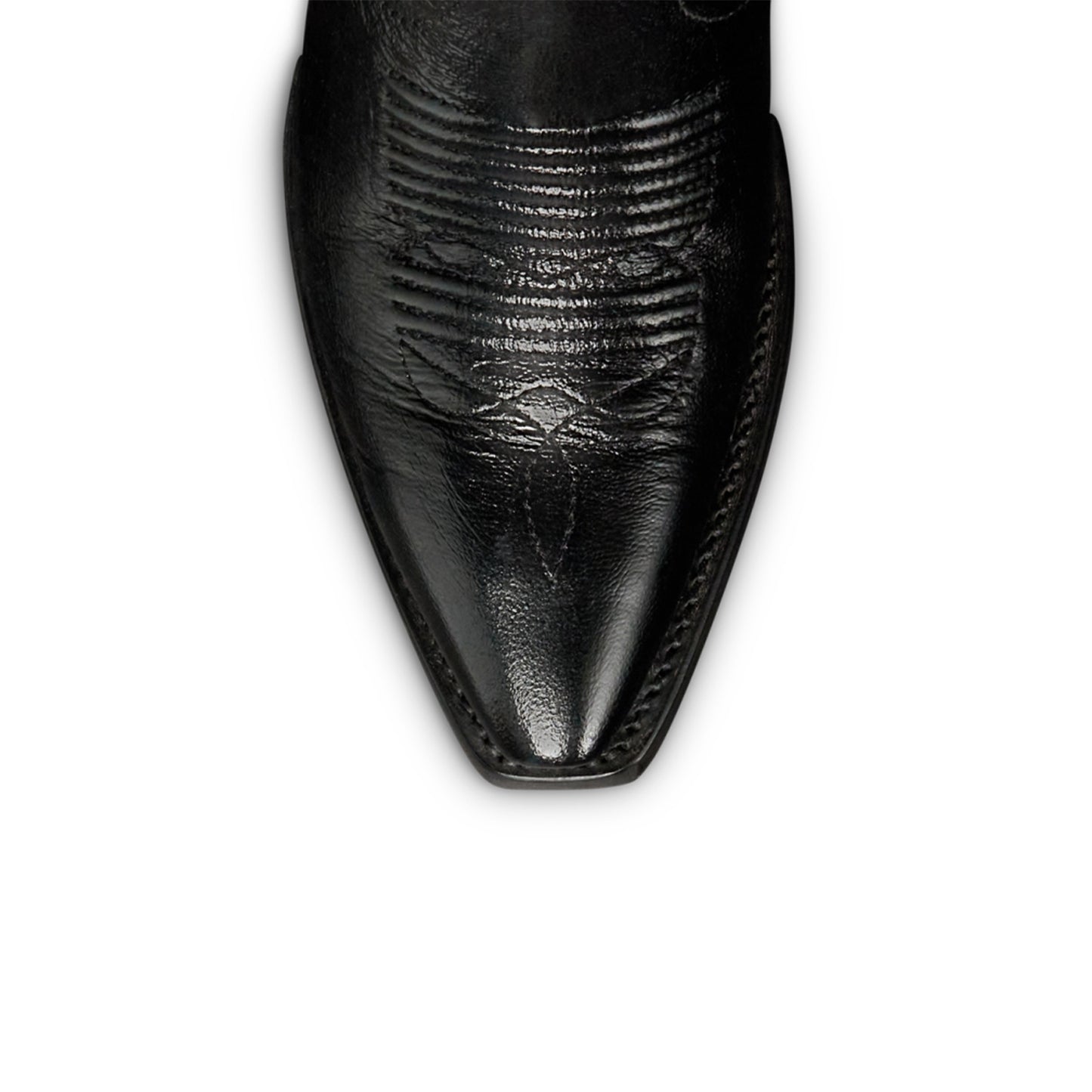 Black Snip-Toe Bone Snakeskin Print Inlay Mid Calf Cowgirl Boots