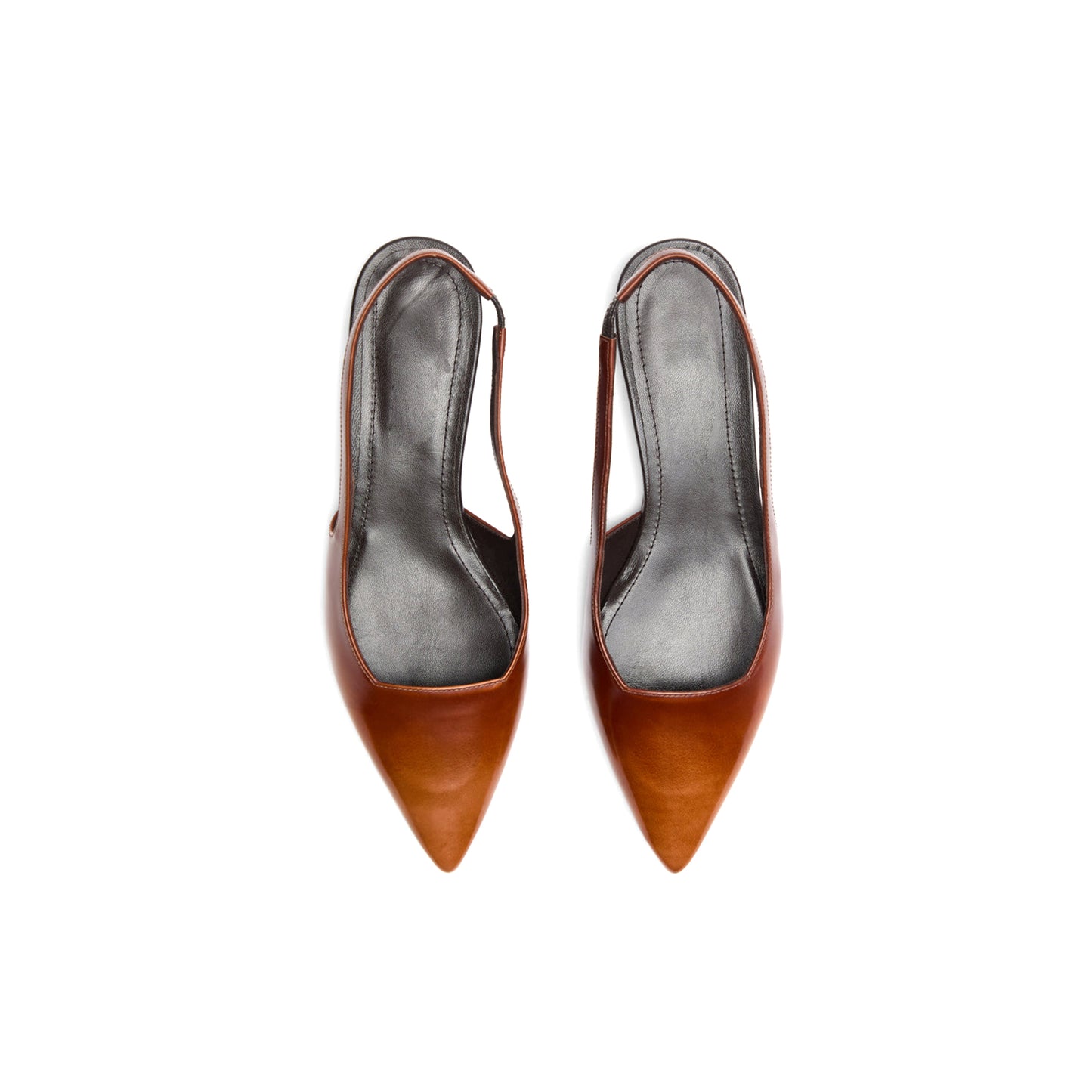 Caramel Pointed-Toe Classic Slingback Kitten Heels