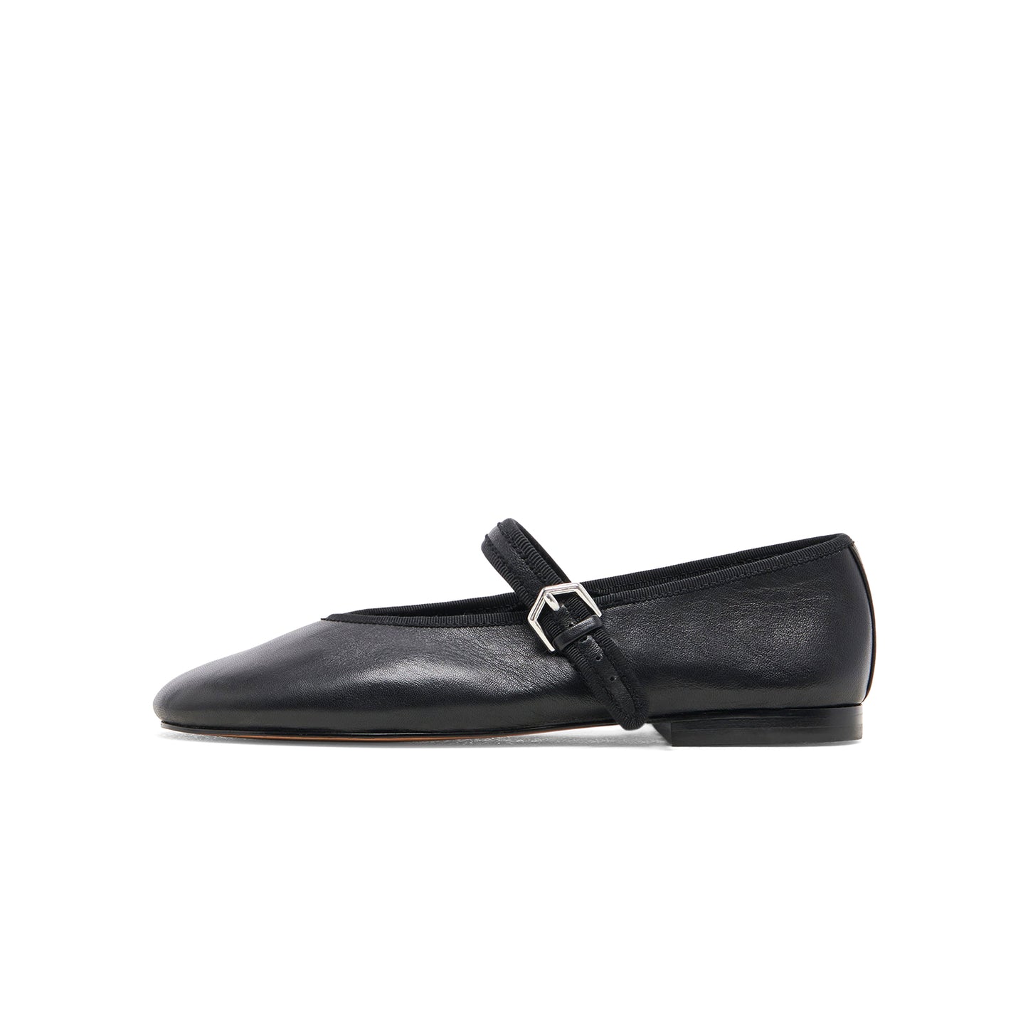 Black Vegan Leather Round-Toe Bridge Strap Ballet Flats