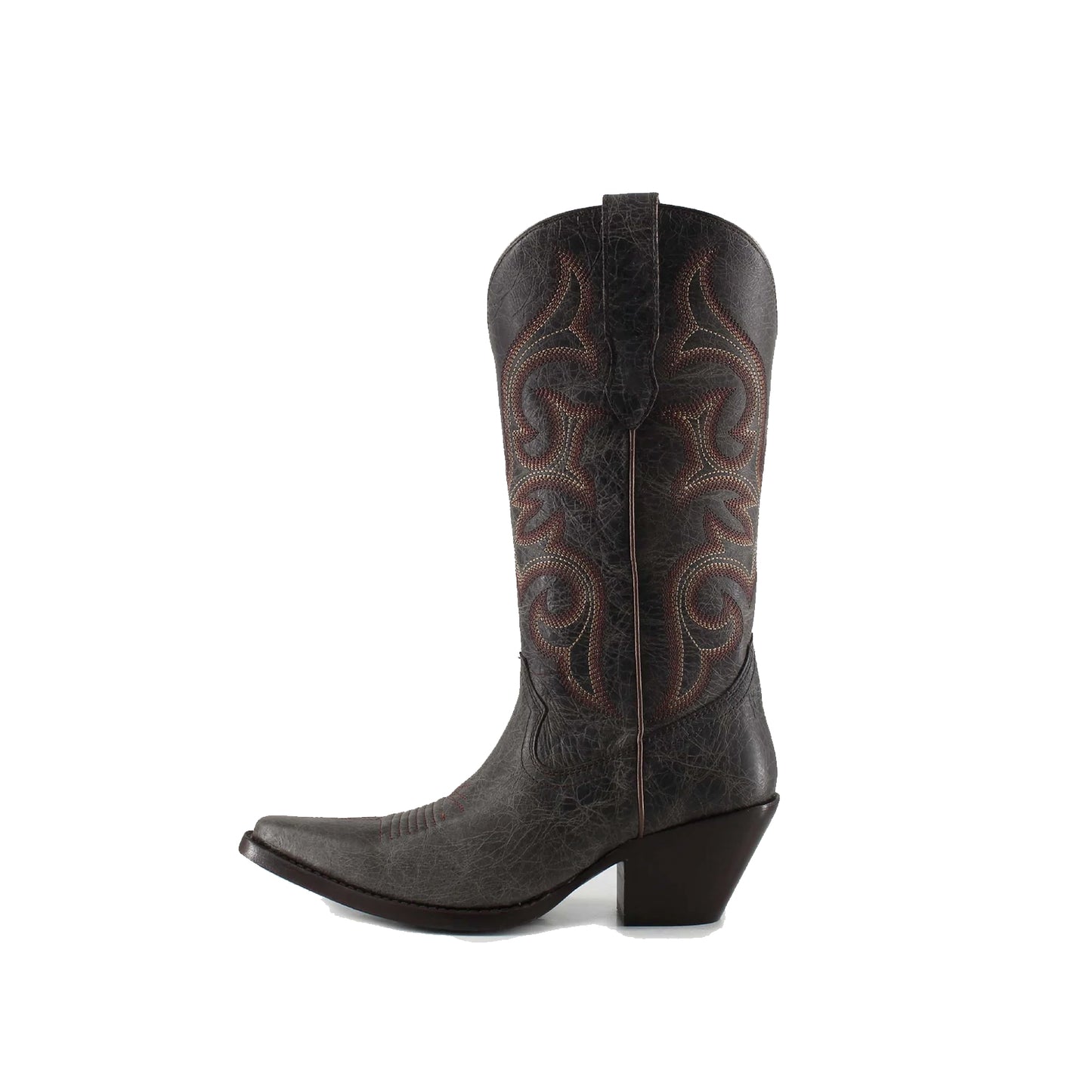 Distressed Burgundy Snip-Toe Mid Calf Embroidery Cowgirl Boots