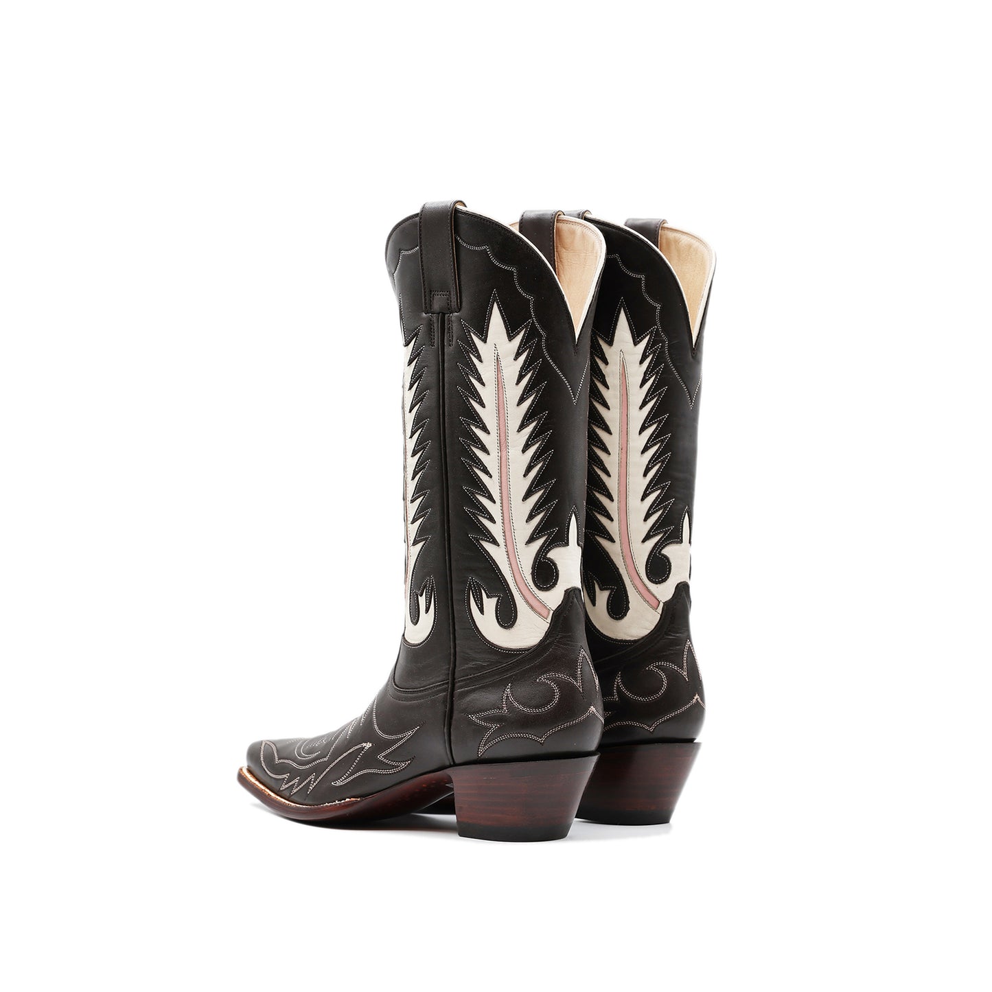 Black Snip-Toe Embroidery And Inlay Mid Calf Cowgirl Boots