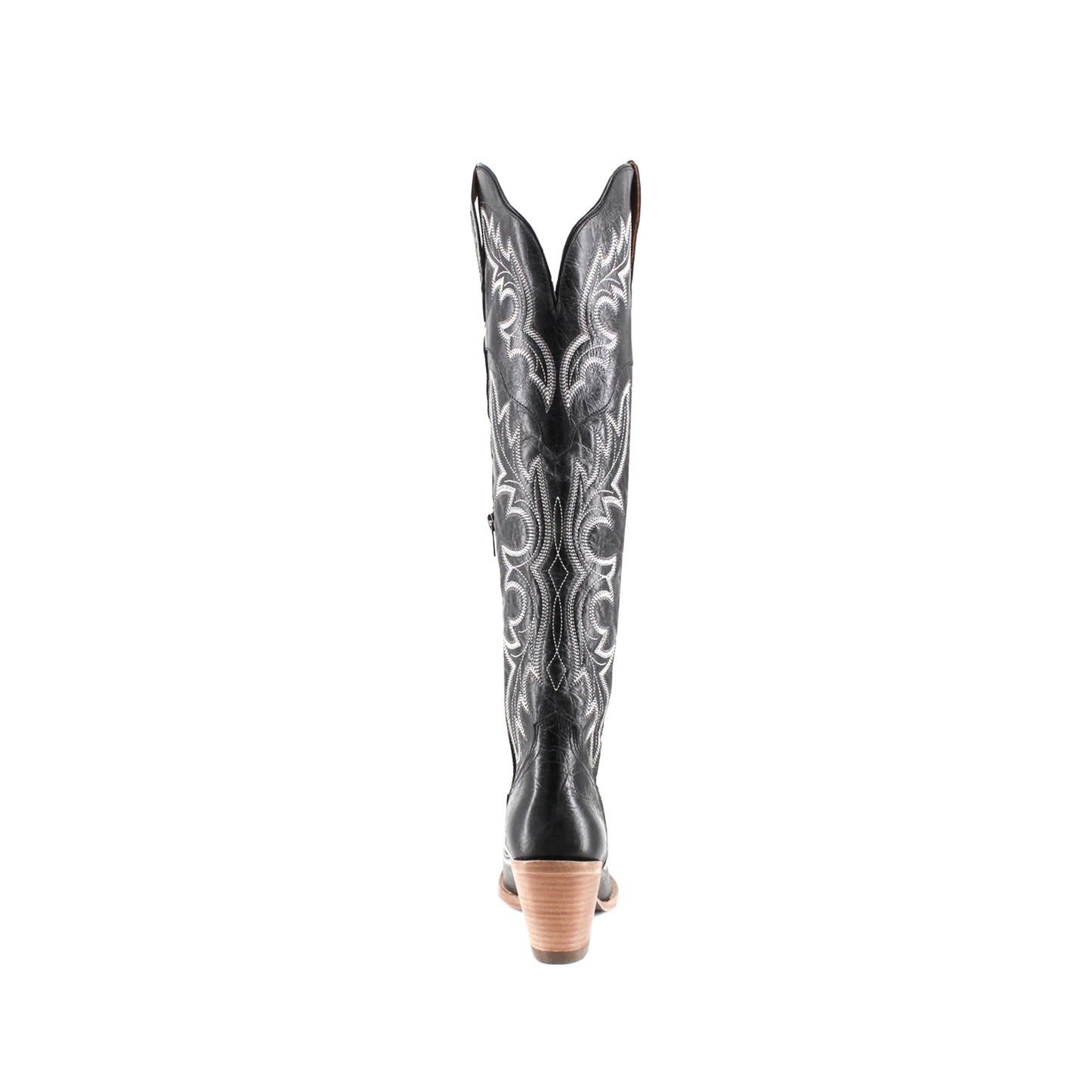 Black Snip-Toe Chic Embroidery Wide Calf Knee High Cowgirl Boots