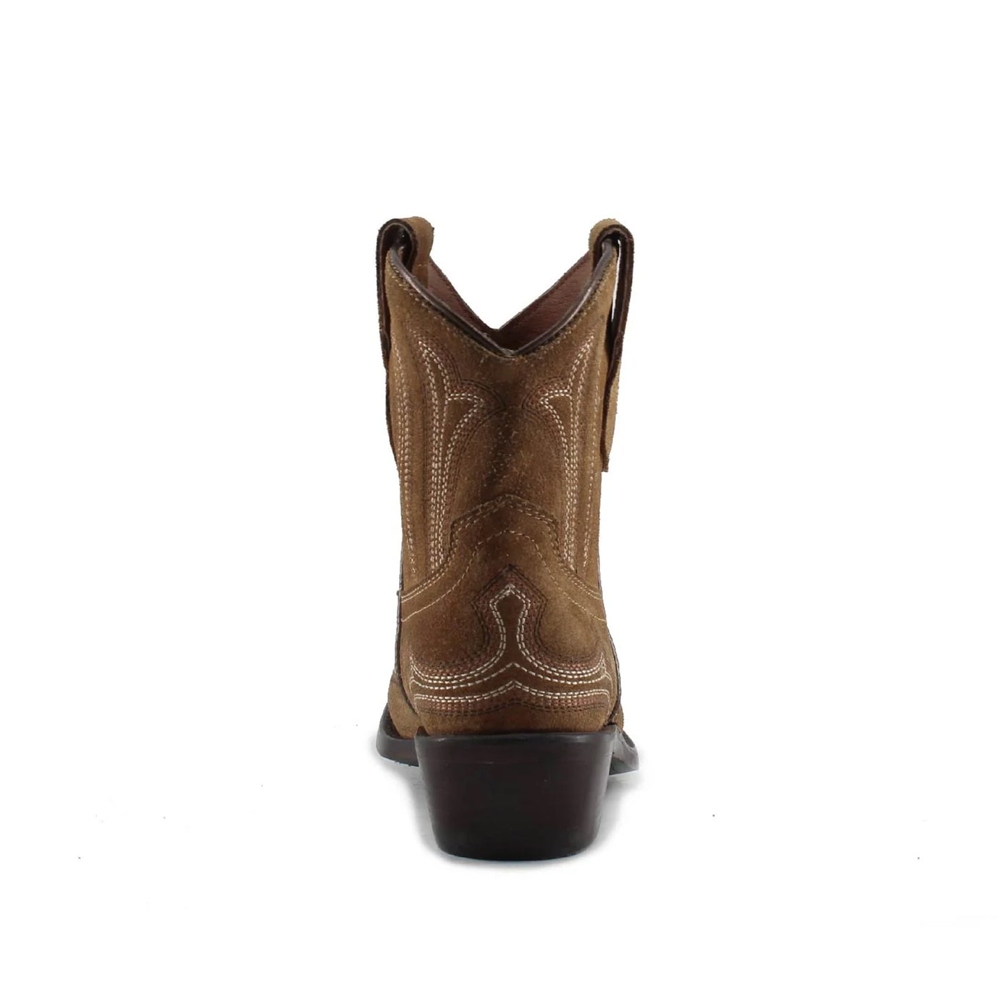 Dark Gold Faux Suede Snip-Toe Embroidery Ankle Cowgirl Boots