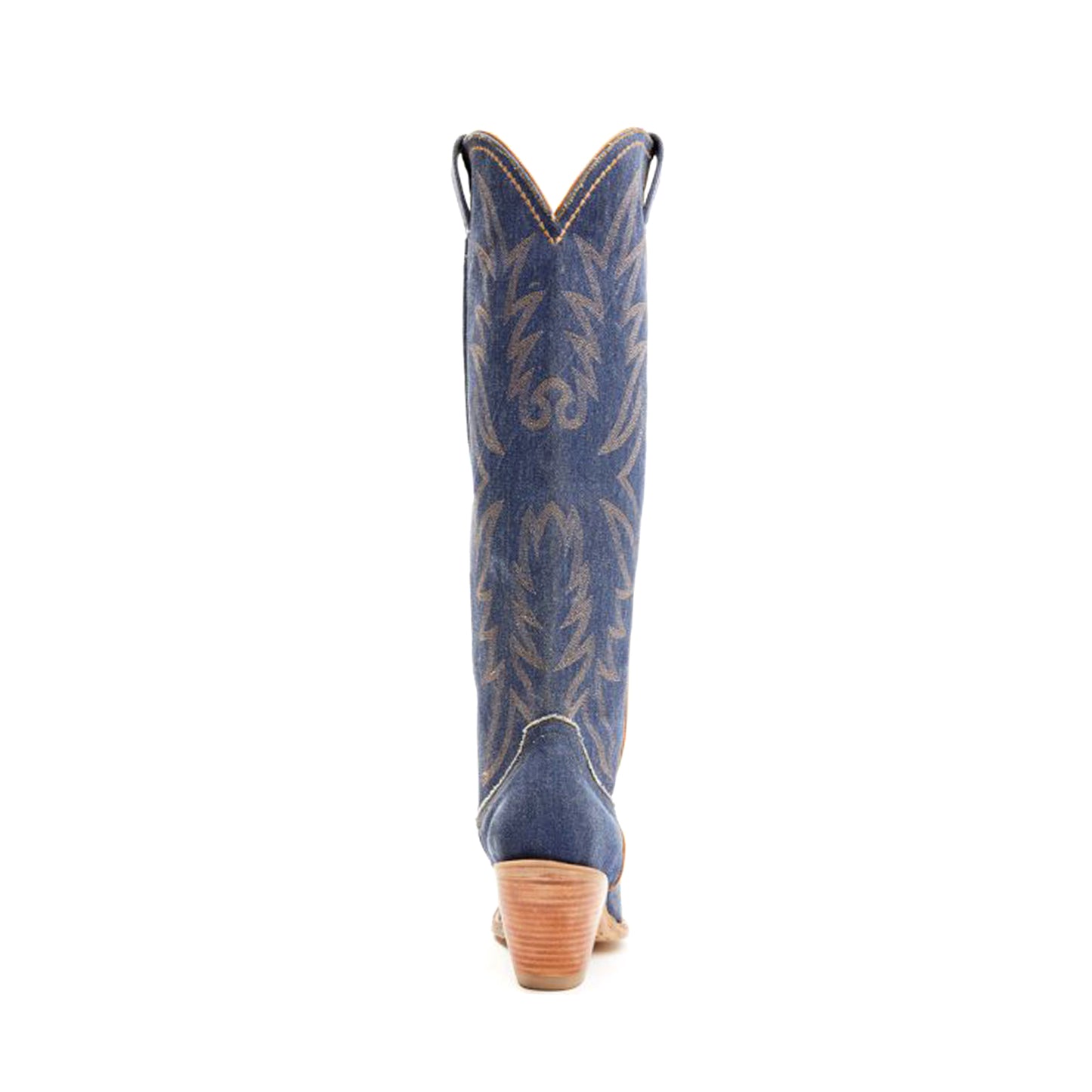 Blue Denim Snip-Toe Half-Zip Embroidery Knee High Cowgirl Boots