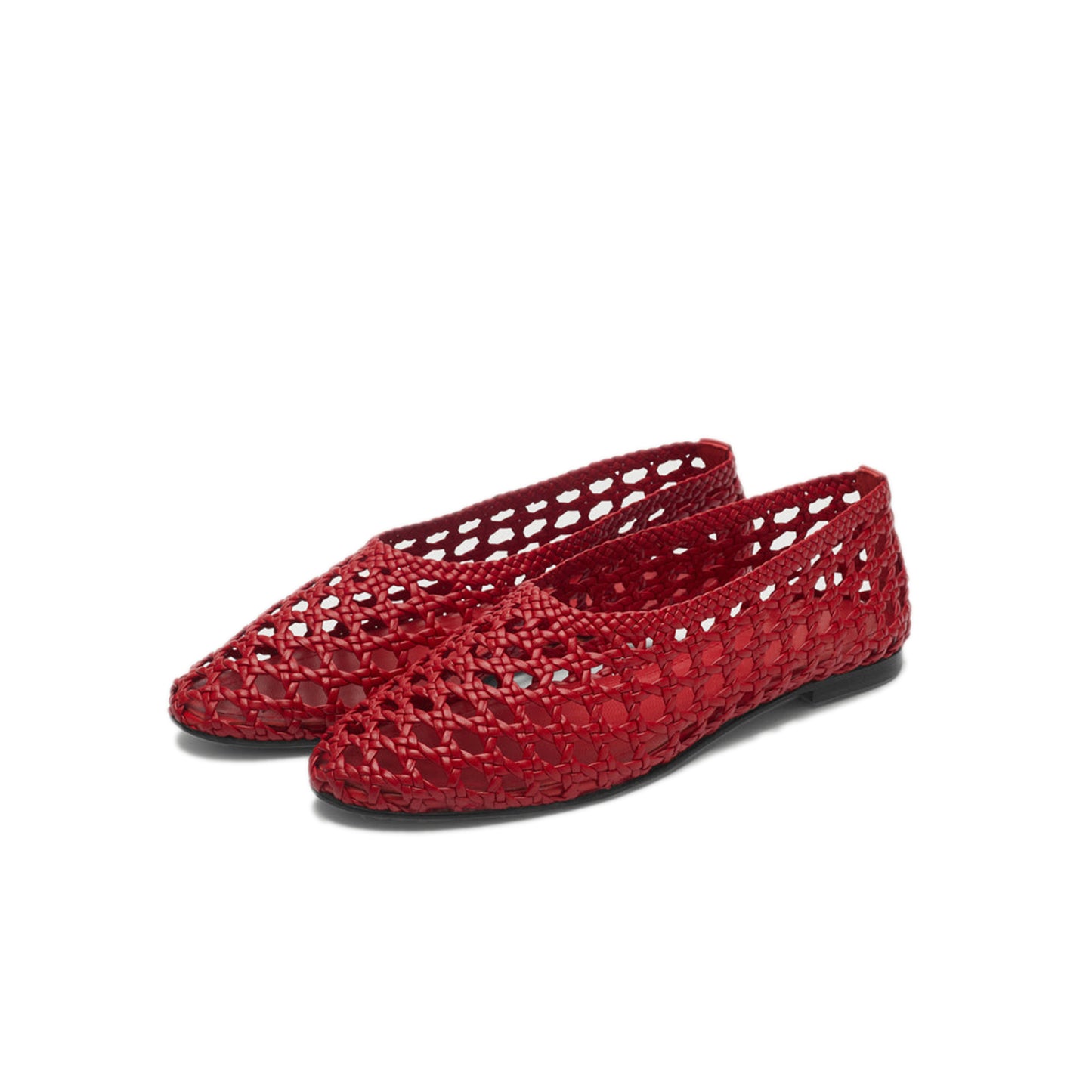 Red Woven Round-Toe Slip-On Classic Ballet Flats