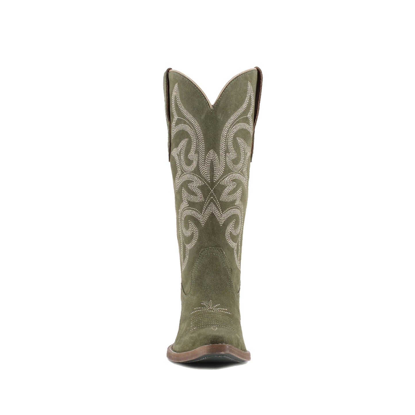 Green Faux Suede Snip-Toe Mid Calf Embroidery Cowgirl Boots