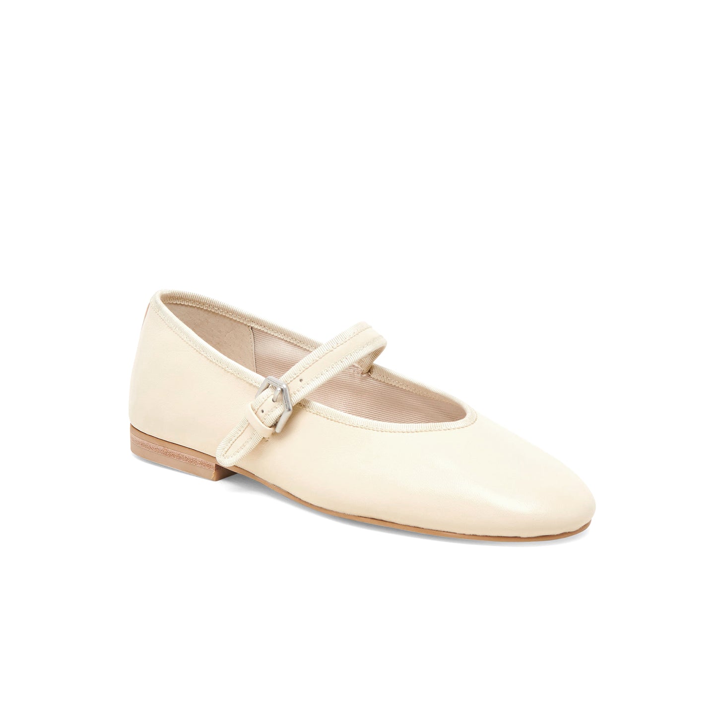 Cream Vegan Leather Round-Toe Bridge Strap Ballet Flats