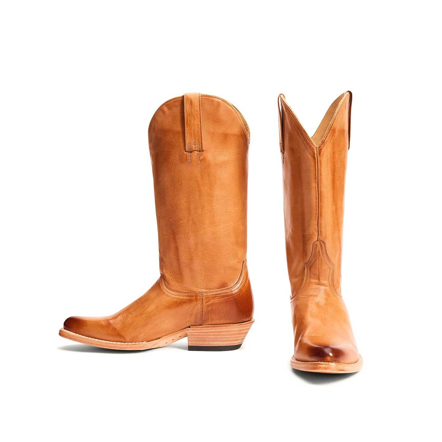Tan Pointed-Toe Simple Mid Calf Cowgirl Boots