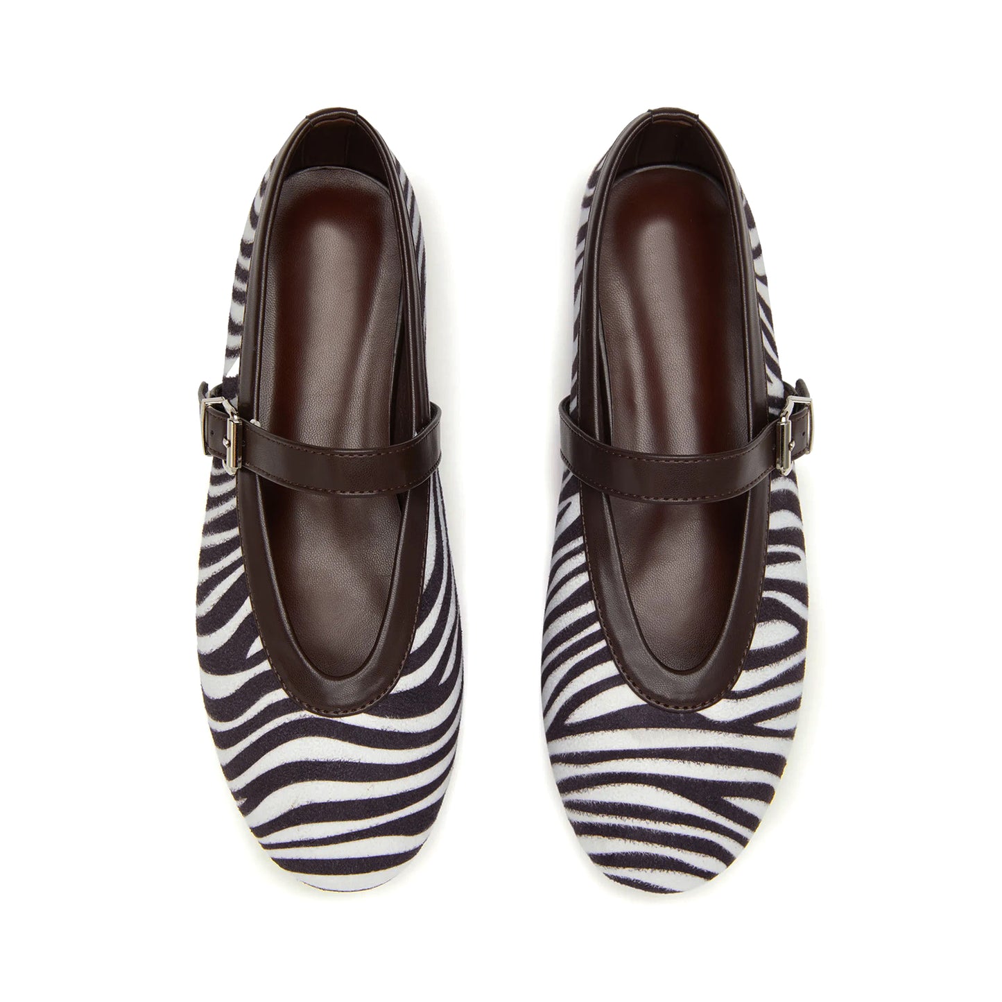 Zebra Pattern Pony Hair Round-Toe Front Bow And Mary Jane Ballet Flats