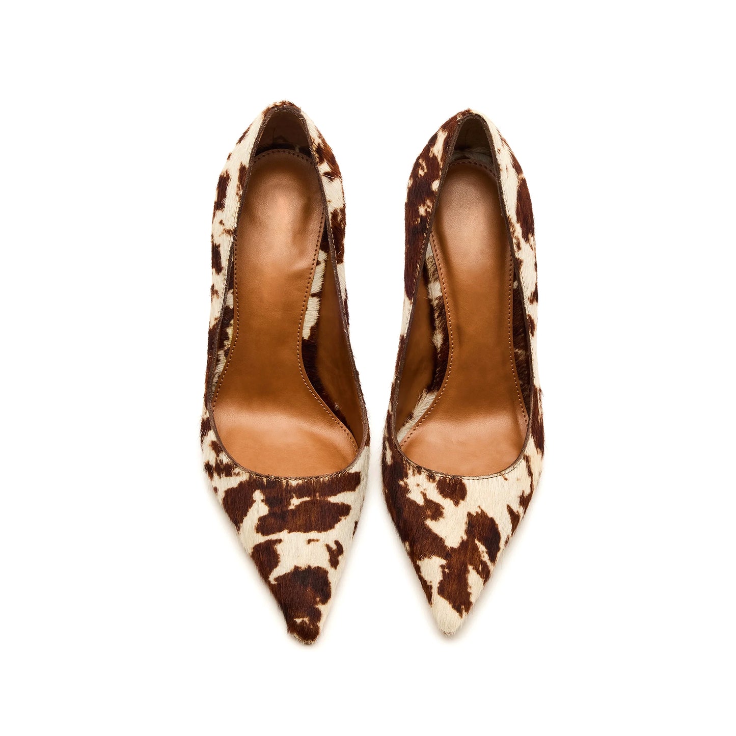 Cow Print Pony Hair Pointed-Toe Slip-On High Heels