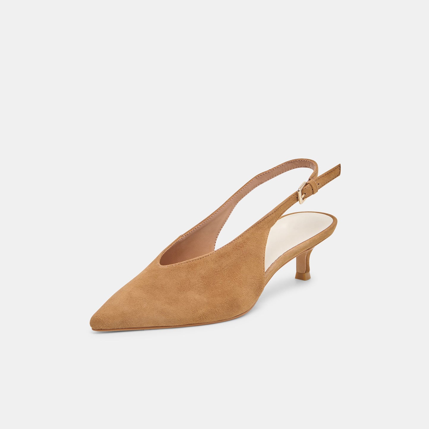 Light Brown Faux Suede Classic Pointed-Toe Slip-On Slingback Kitten Heels