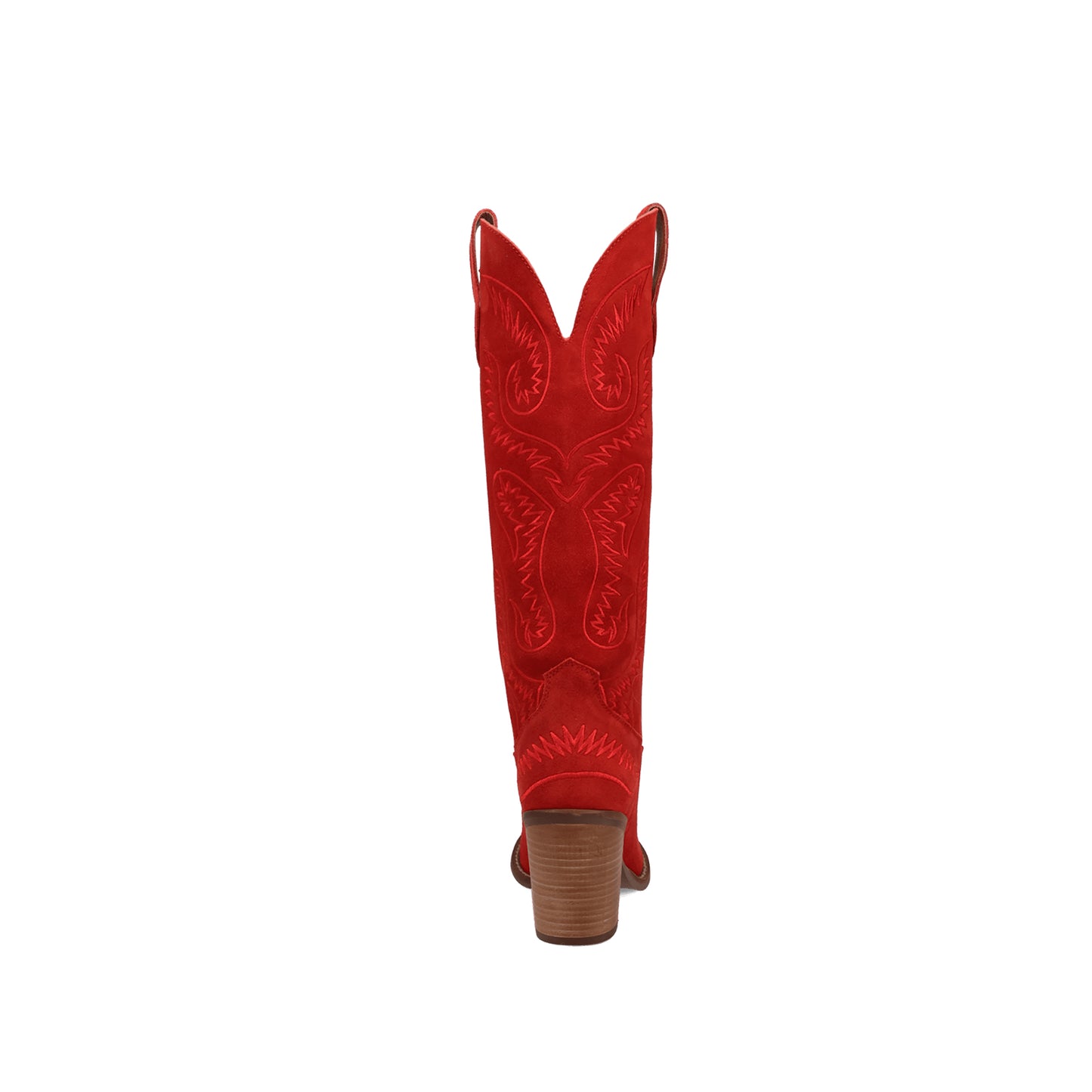 Red Faux Suede Snip-Toe Lively Embroidery Wide Calf Knee High Cowgirl Boots