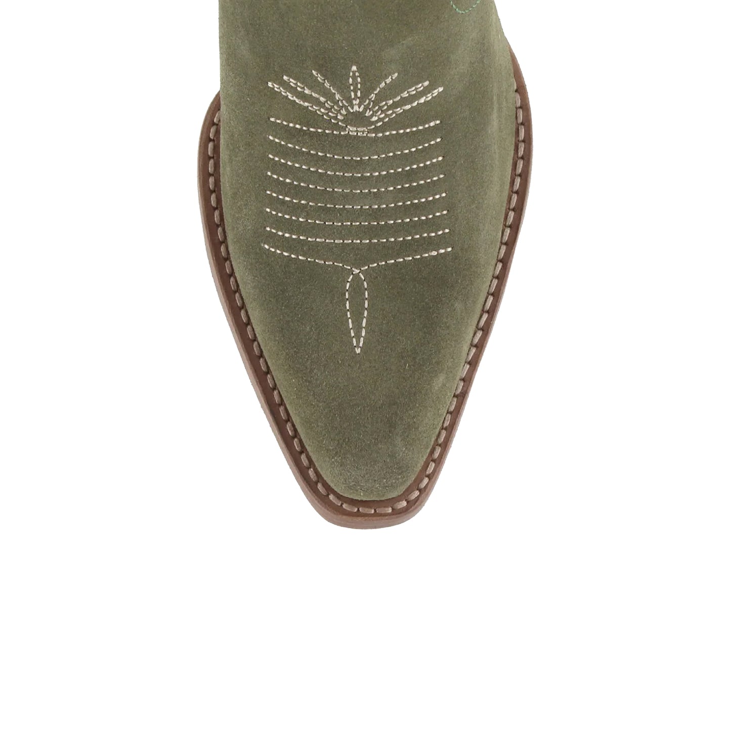 Olive Green Faux Suede Snip-Toe Embroidery Ankle Cowgirl Boots
