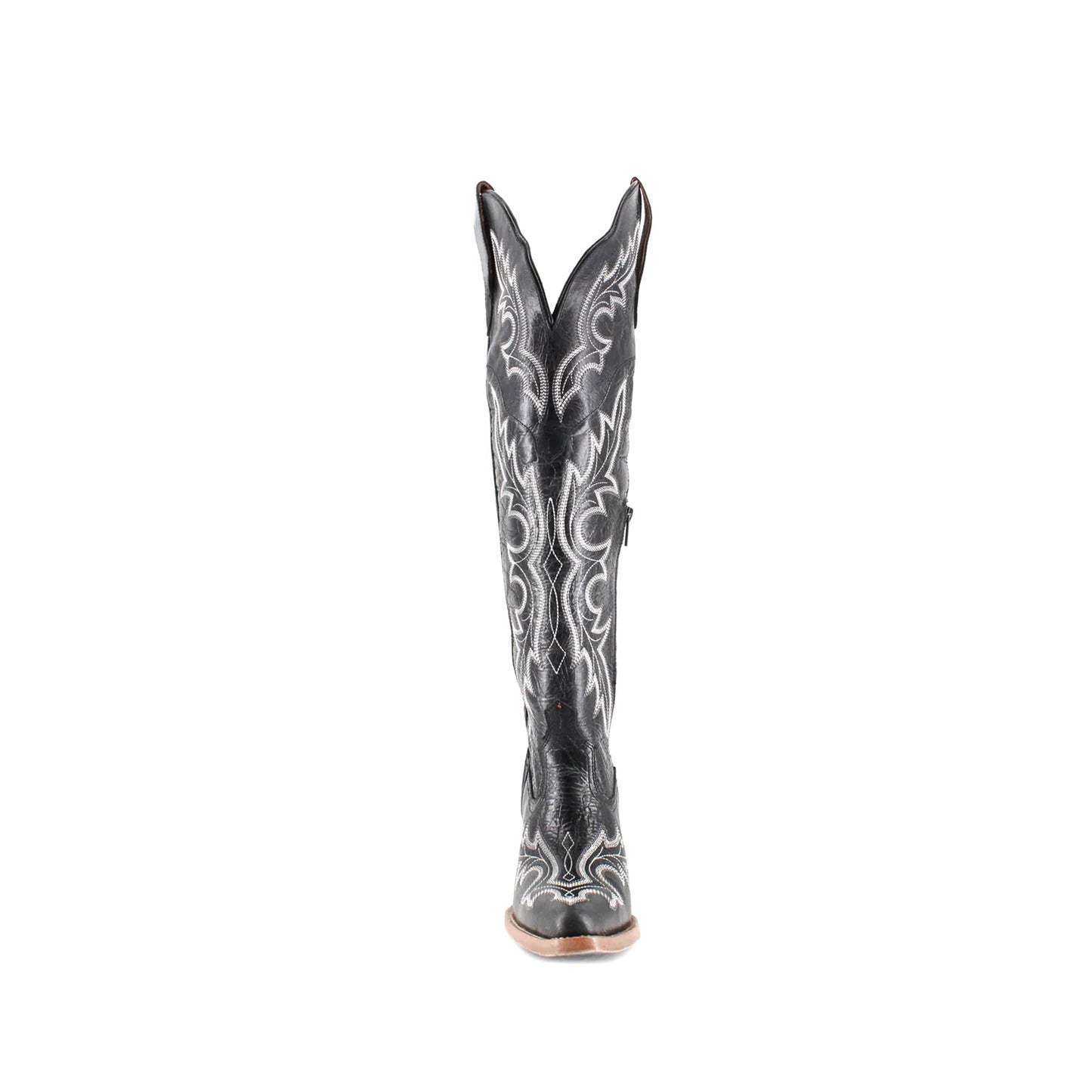 Black Snip-Toe Chic Embroidery Wide Calf Knee High Cowgirl Boots