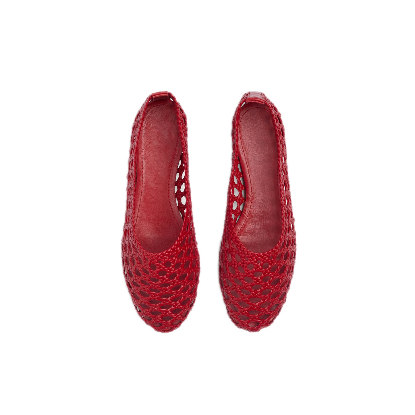 Red Woven Round-Toe Slip-On Classic Ballet Flats