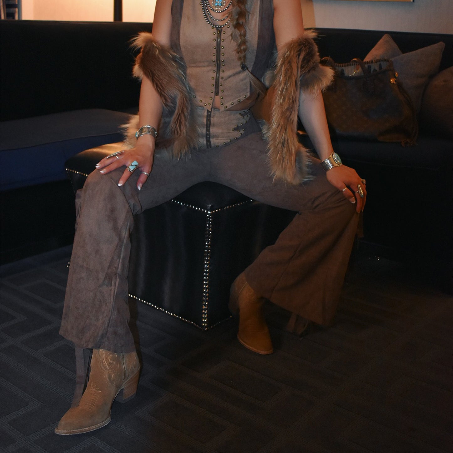 Brown Faux Suede Snip-Toe Embroidery Ankle Cowgirl Boots