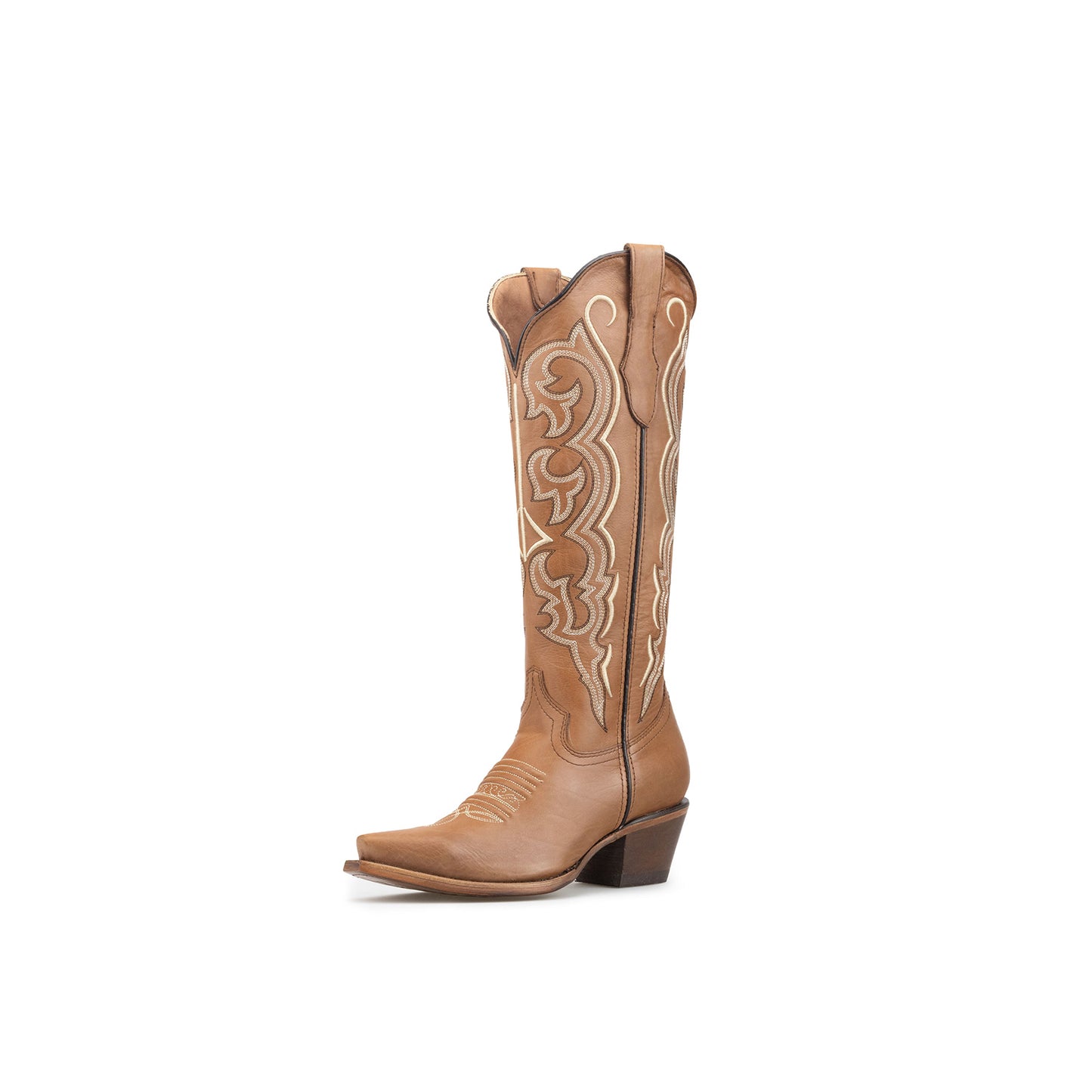 Tobacco Snip-Toe Embroidery Half-Zip Knee High Cowgirl Boots