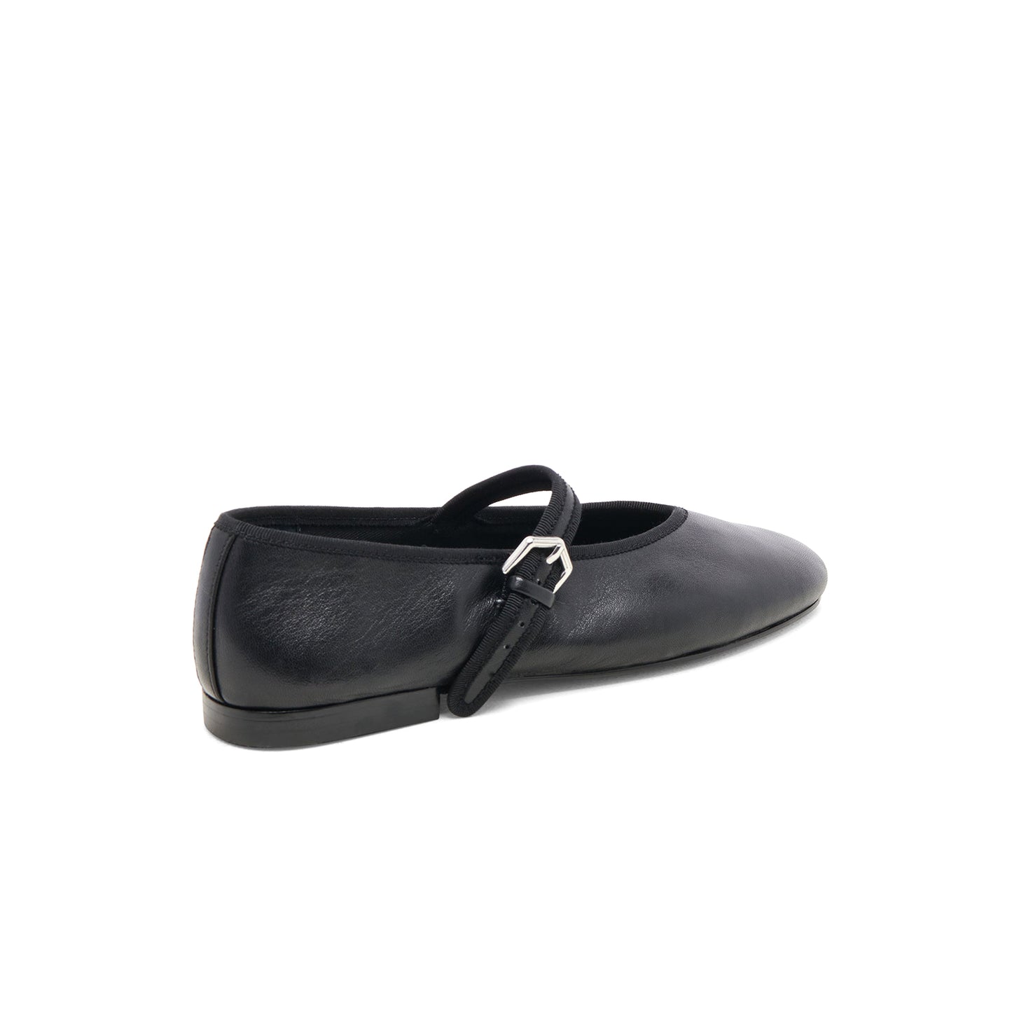 Black Vegan Leather Round-Toe Bridge Strap Ballet Flats