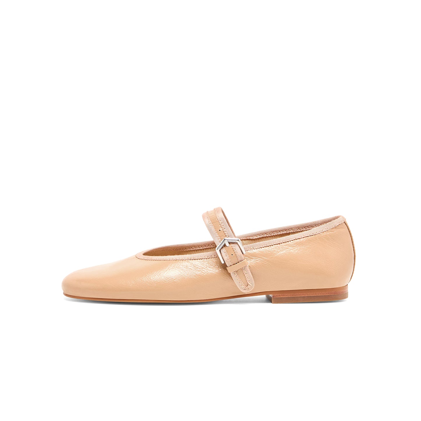 Light Tan Vegan Leather Round-Toe Bridge Strap Ballet Flats