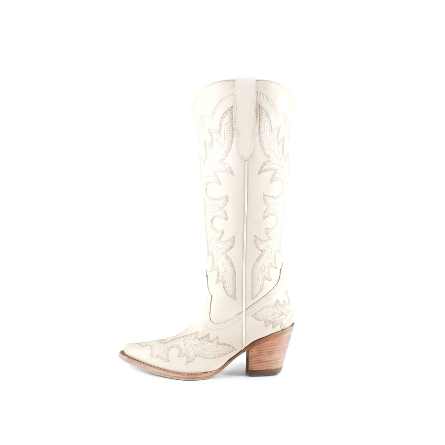 Ivory Snip-Toe Chic Embroidery Half-Zip Knee High Cowgirl Boots