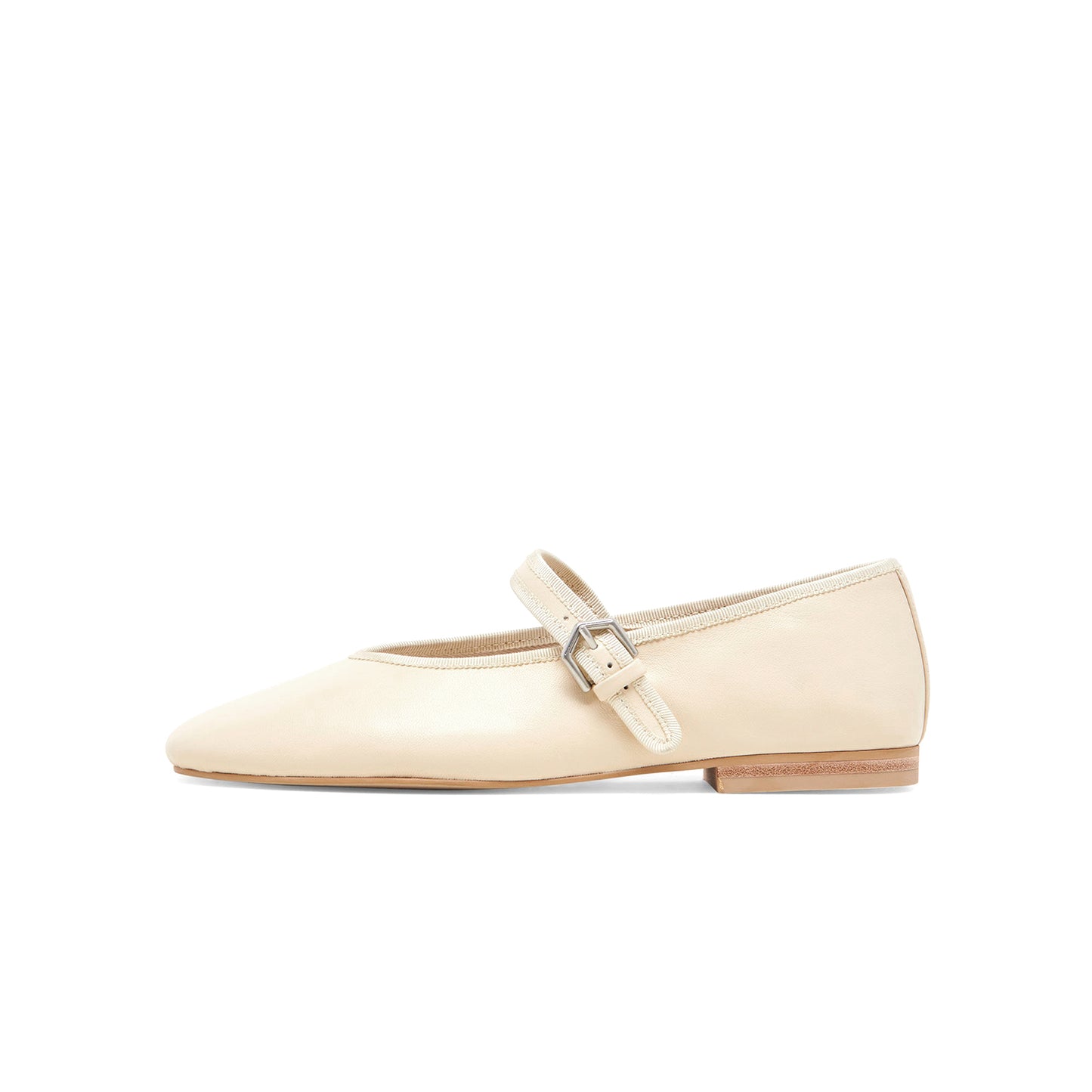 Cream Vegan Leather Round-Toe Bridge Strap Ballet Flats