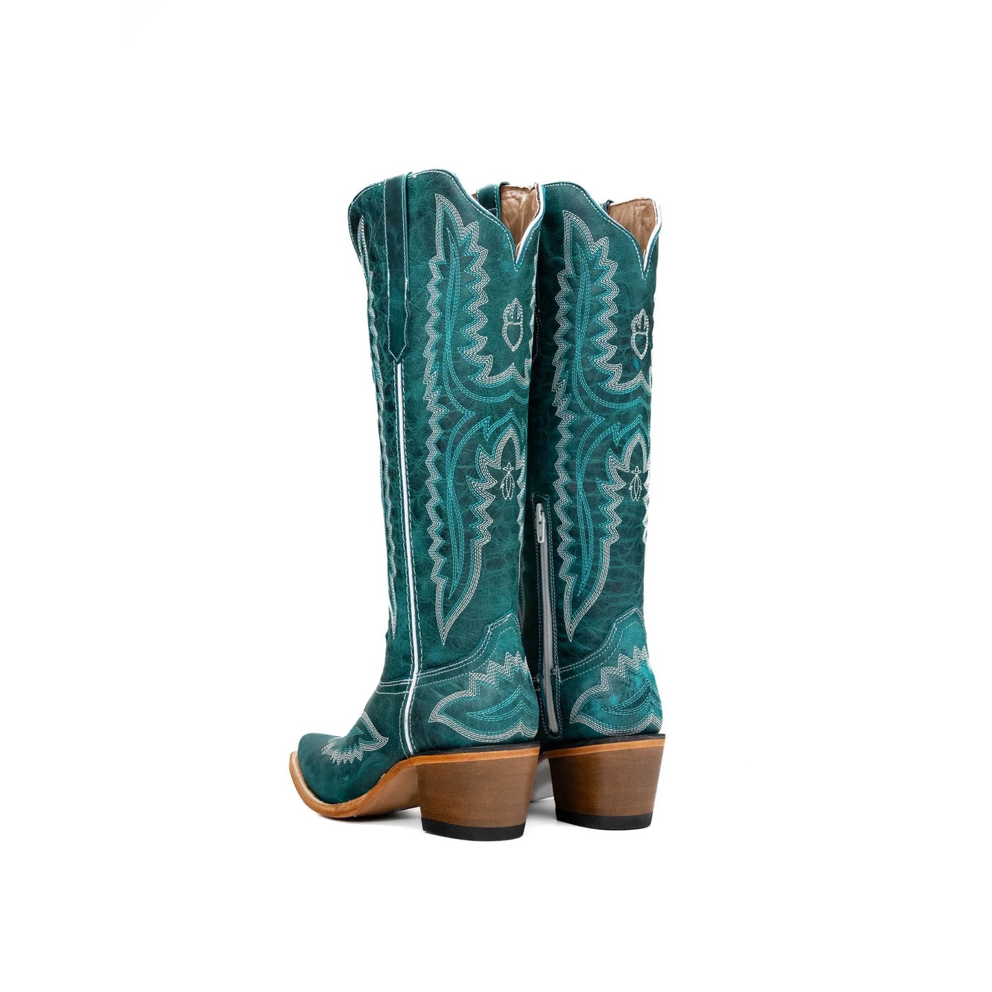 Turquoise Snip-Toe Embroidery Half-Zip Knee High Classic Cowgirl Boots
