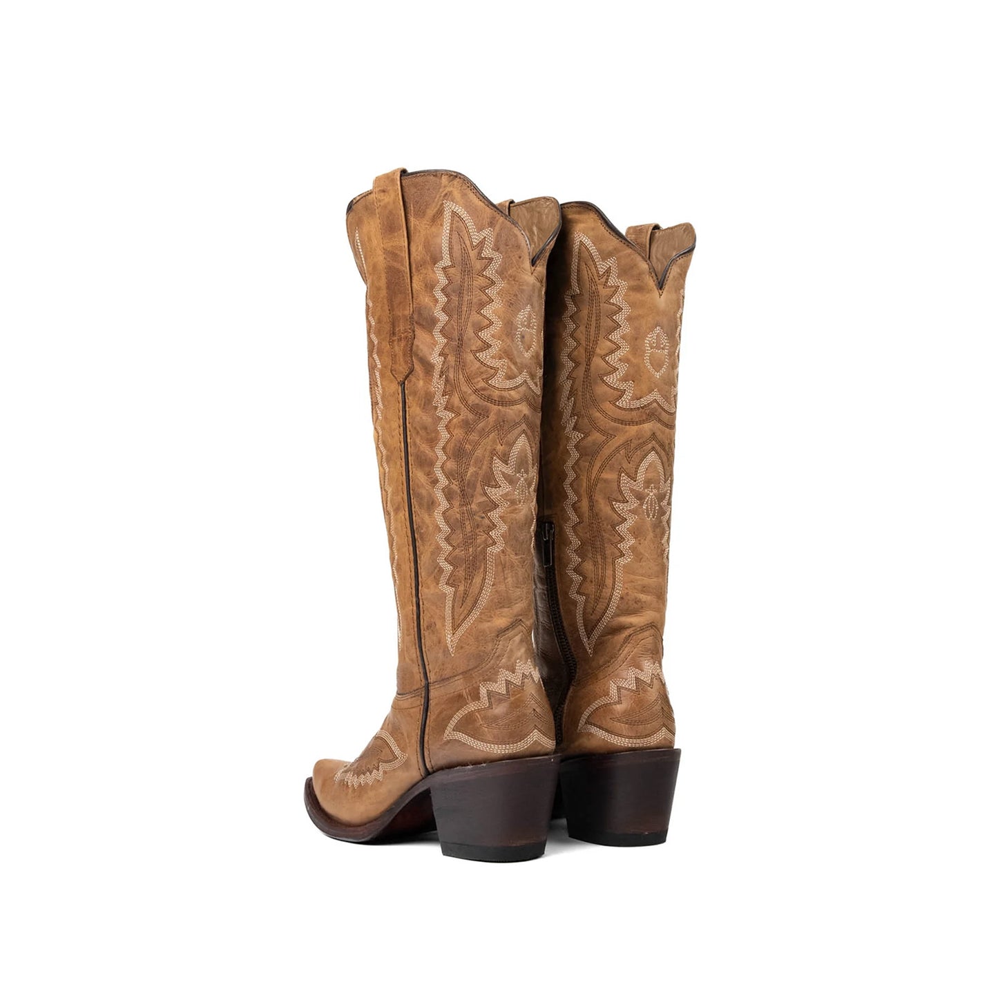 Camel Snip-Toe Embroidery Half-Zip Knee High Classic Cowgirl Boots