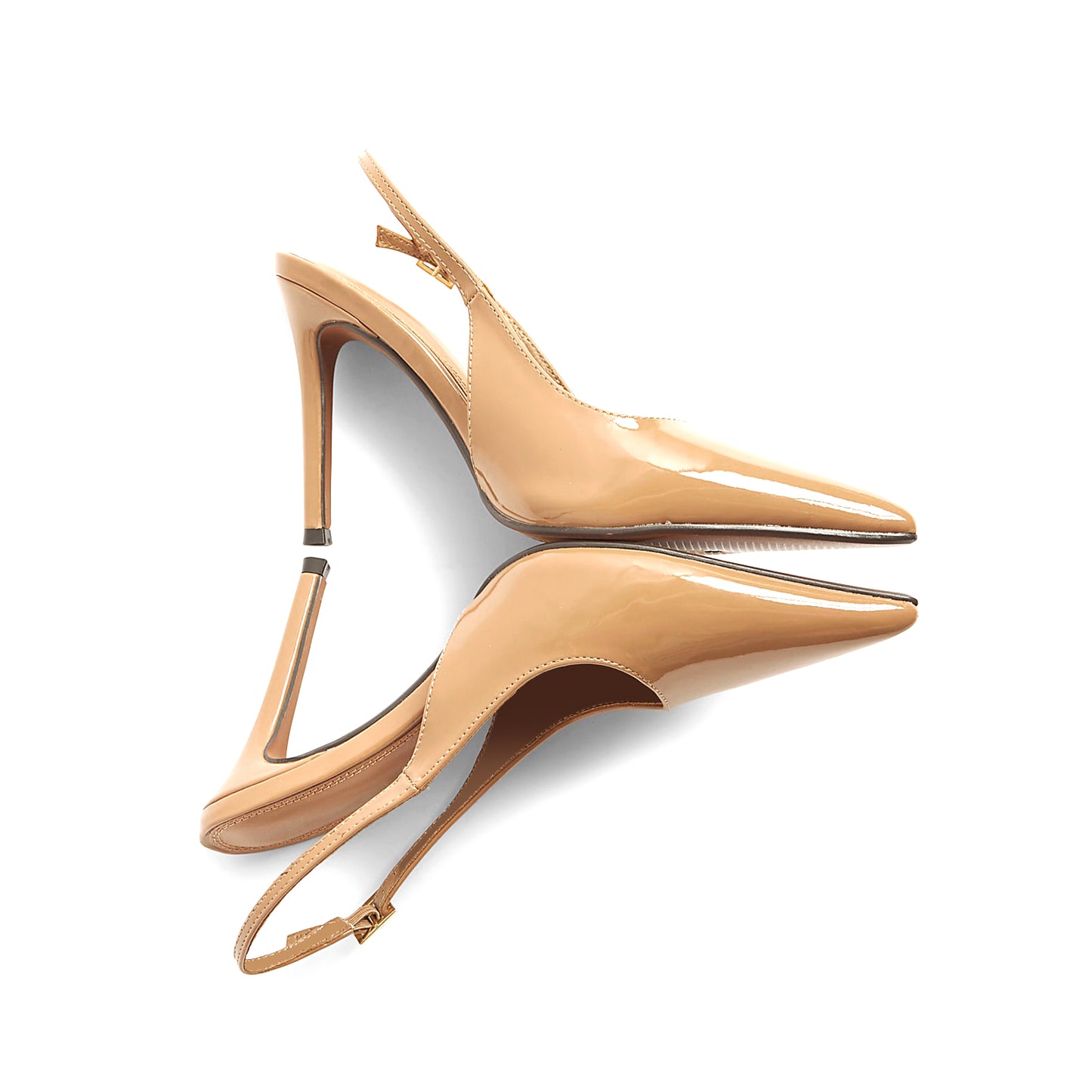 Patent Beige Pointed-Toe Slingback Slip-On High Heels